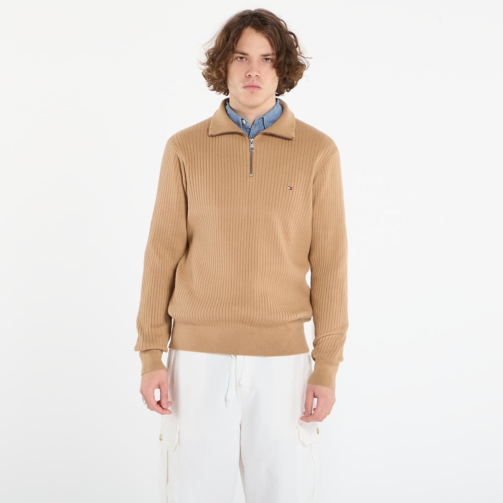 Pullover für Männer Tommy Hilfiger Pima Cotton Cash Structure Zip Mock Timeless Camel