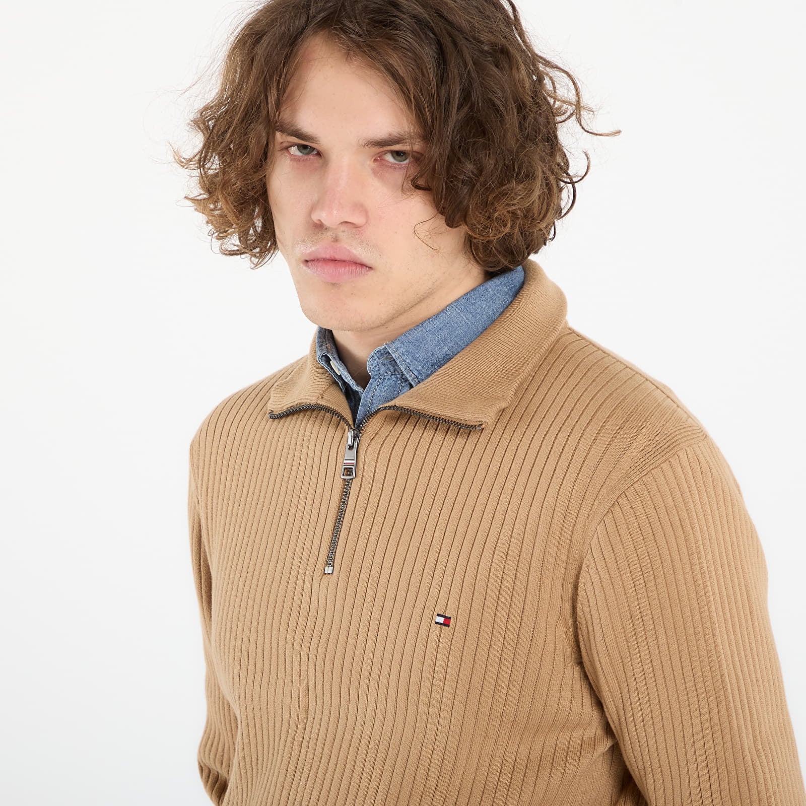 Pullover für Männer Tommy Hilfiger Pima Cotton Cash Structure Zip Mock Timeless Camel