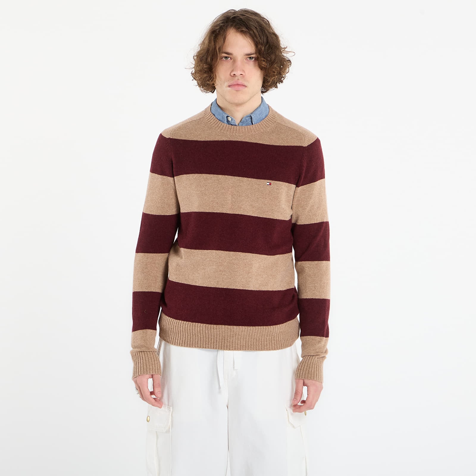 Pullover für Männer Tommy Hilfiger Lambswool Crew Neck Safari Canvas Heather/ Deep Burgundy Heather
