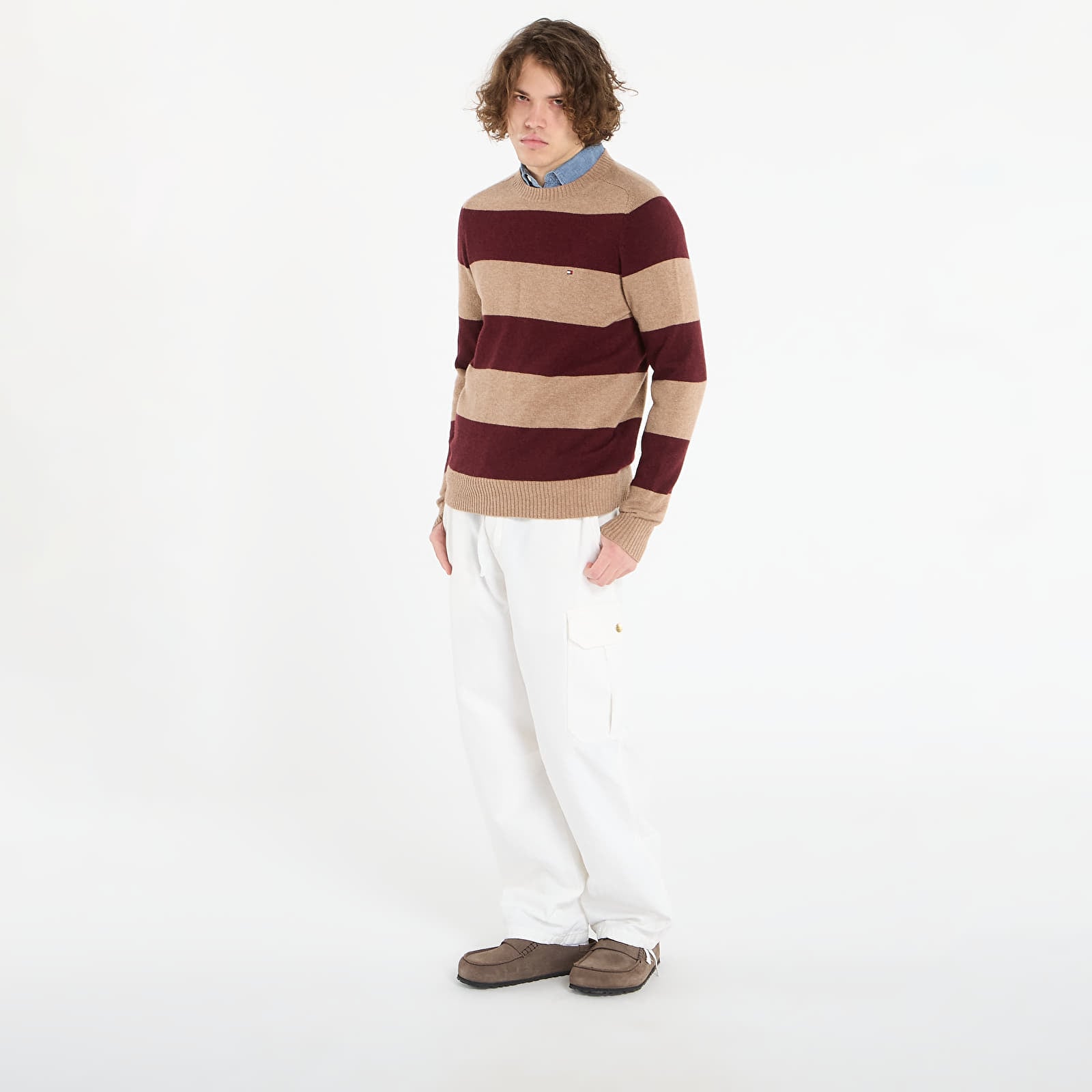 Pullover für Männer Tommy Hilfiger Lambswool Crew Neck Safari Canvas Heather/ Deep Burgundy Heather