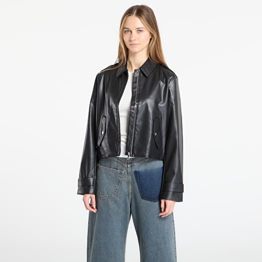 Jacka Calvin Klein Jeans Leather Moto Jacket Black