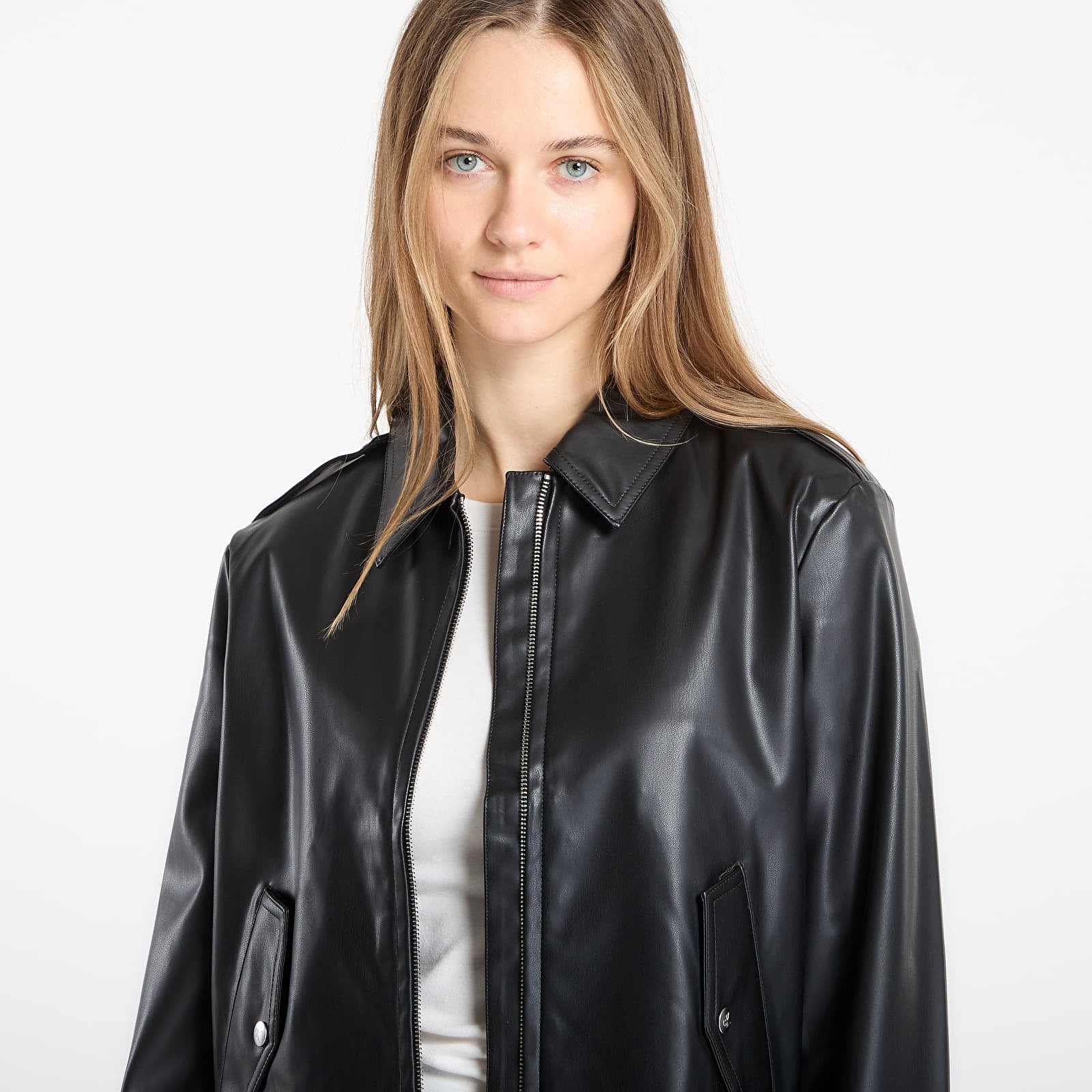 Jakas Calvin Klein Jeans Leather Moto Jacket Black