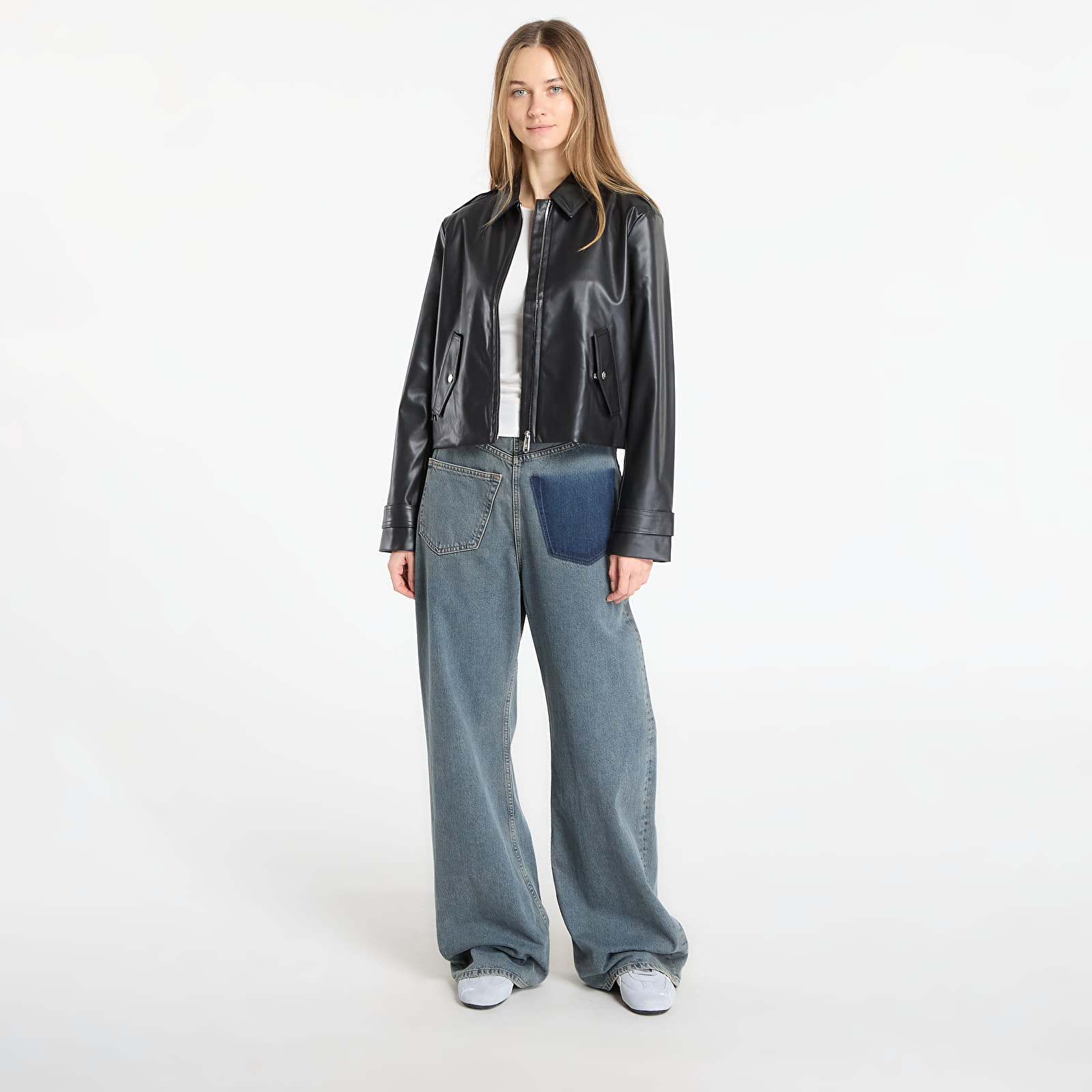 Jakas Calvin Klein Jeans Leather Moto Jacket Black