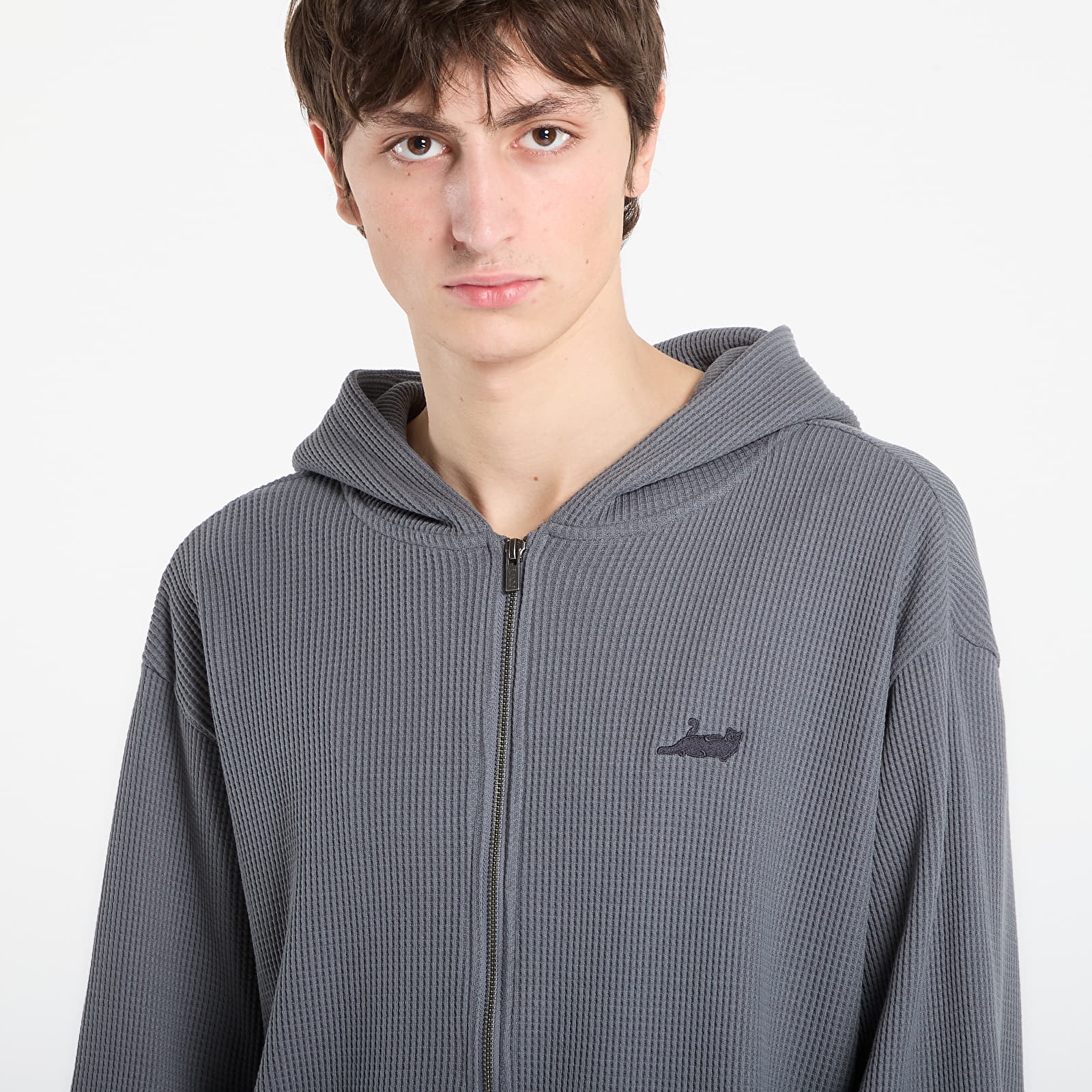 Sweats à capuche homme RIPNDIP Castanza Waffle Knit Zip Up Hoodie Charcoal