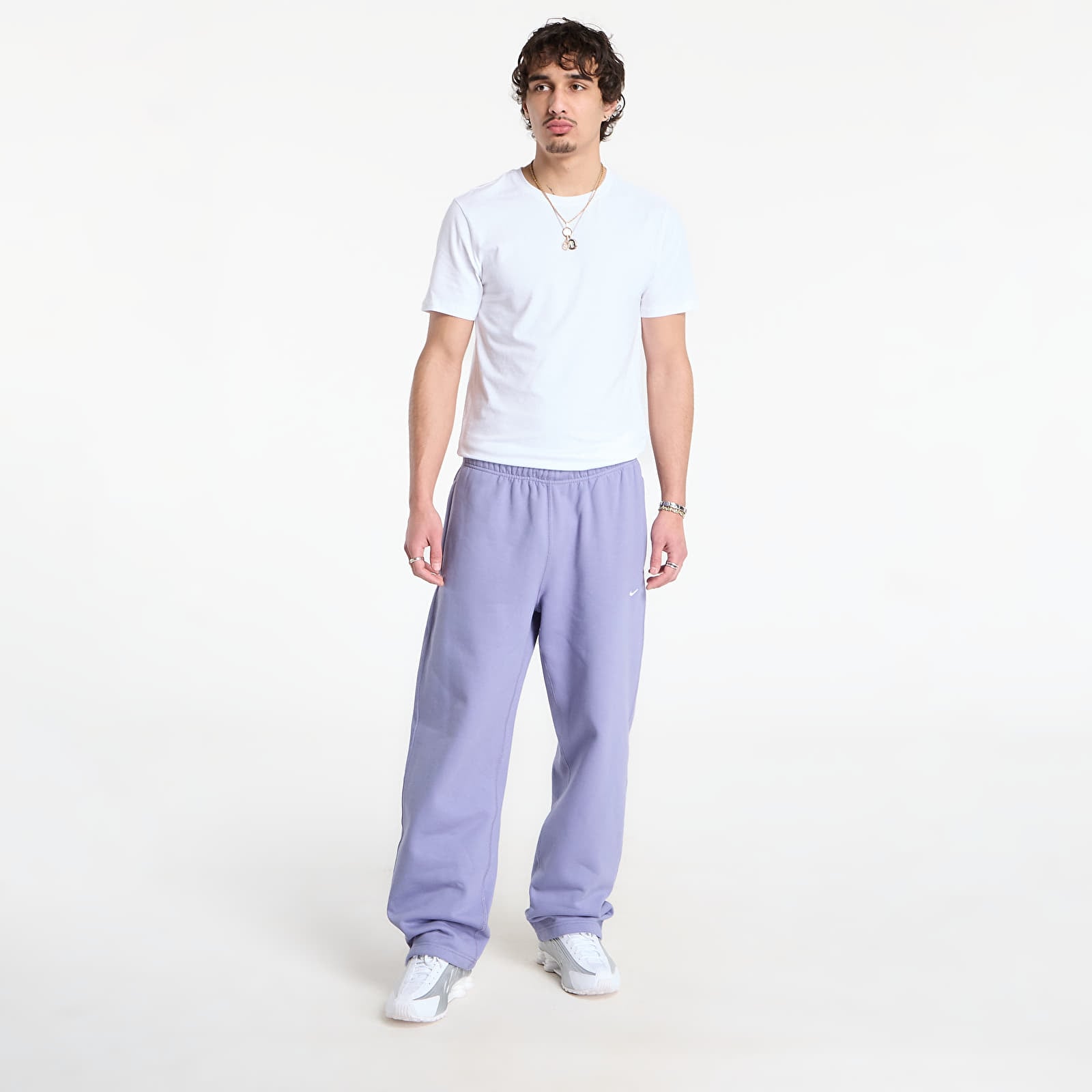 Tepláky Nike Solo Swoosh Men's Fleece Open-Hem Pants Iron Purple/ White