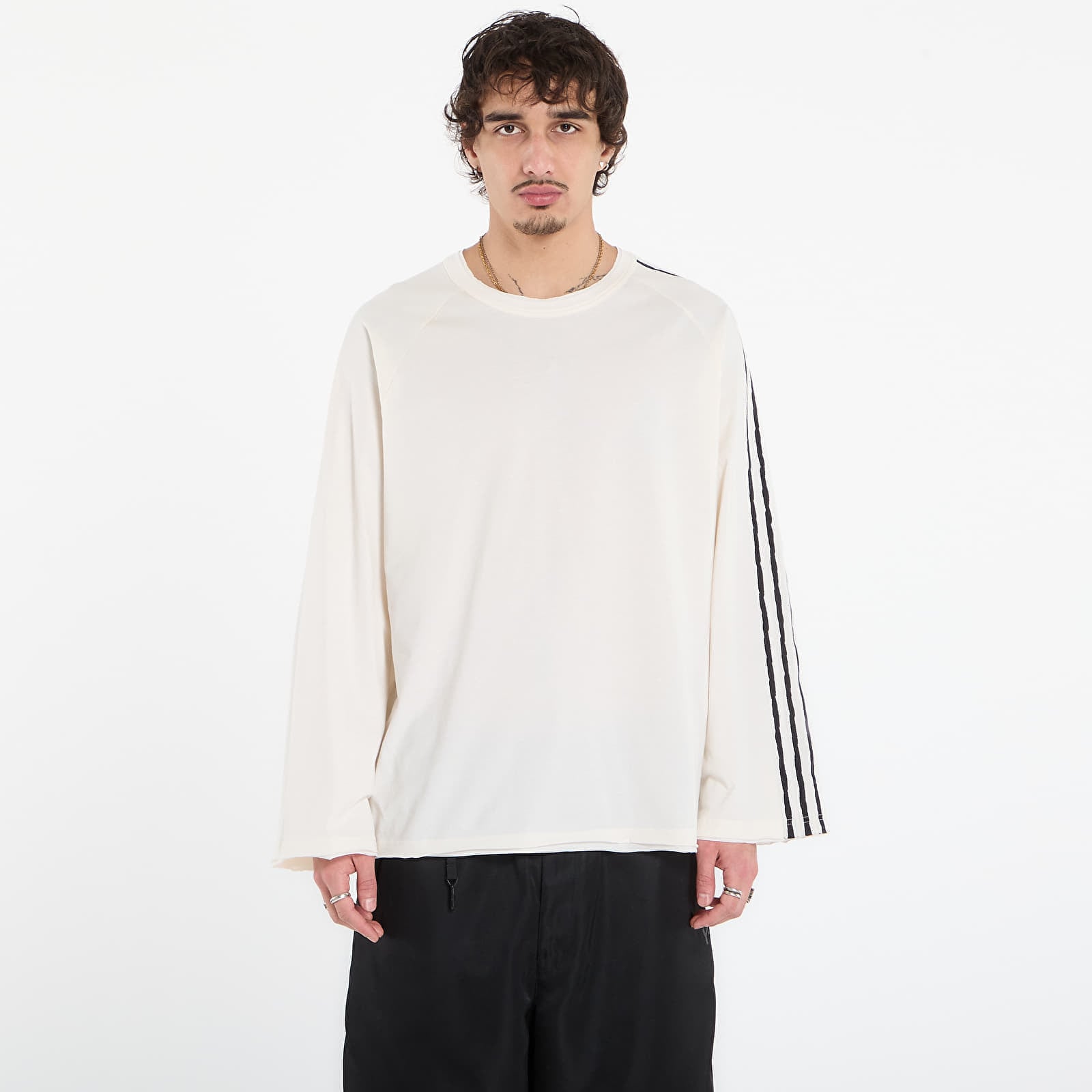 Tricou Y-3 Raw Edge 3 Stripes Long Sleeve Long-Sleeve Top Chalk White XS