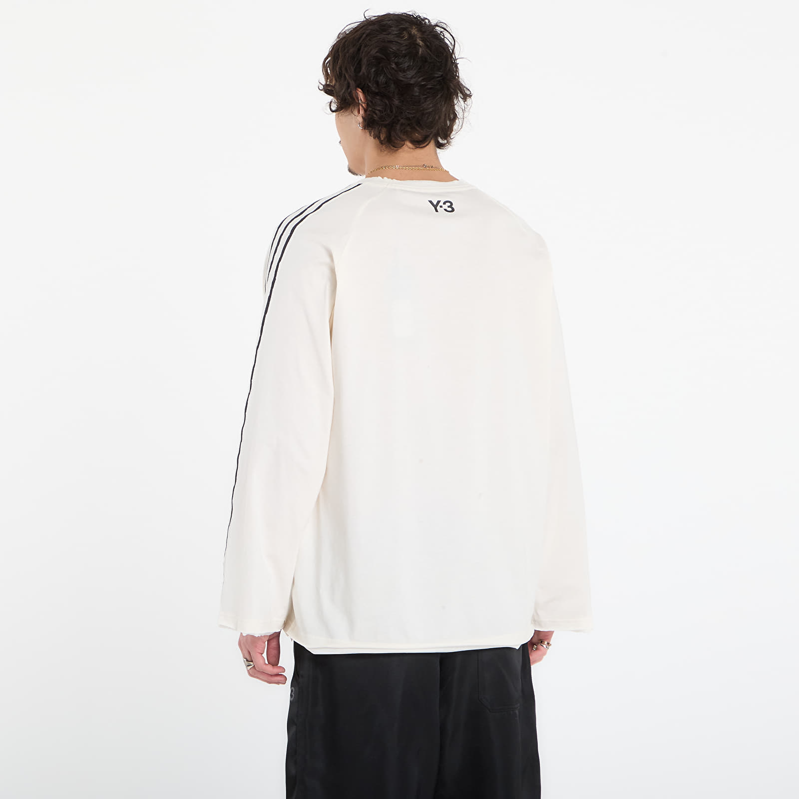 T-Shirts Y-3 Raw Edge 3 Stripes Long Sleeve Long-Sleeve Top Chalk White