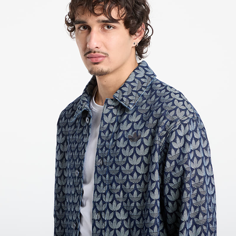 adidas men's dress shirt Originals Denim Monogram Long Sleeve Blue M Men 82% recycled polyester and 18% elastane Long Sleeve Shirts Button |