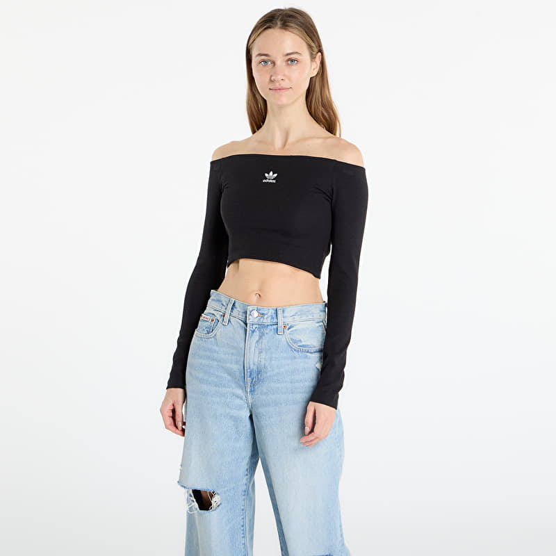 adidas Essentials Rib Off Shoulder Long-Sleeve Top T-Shirt Black