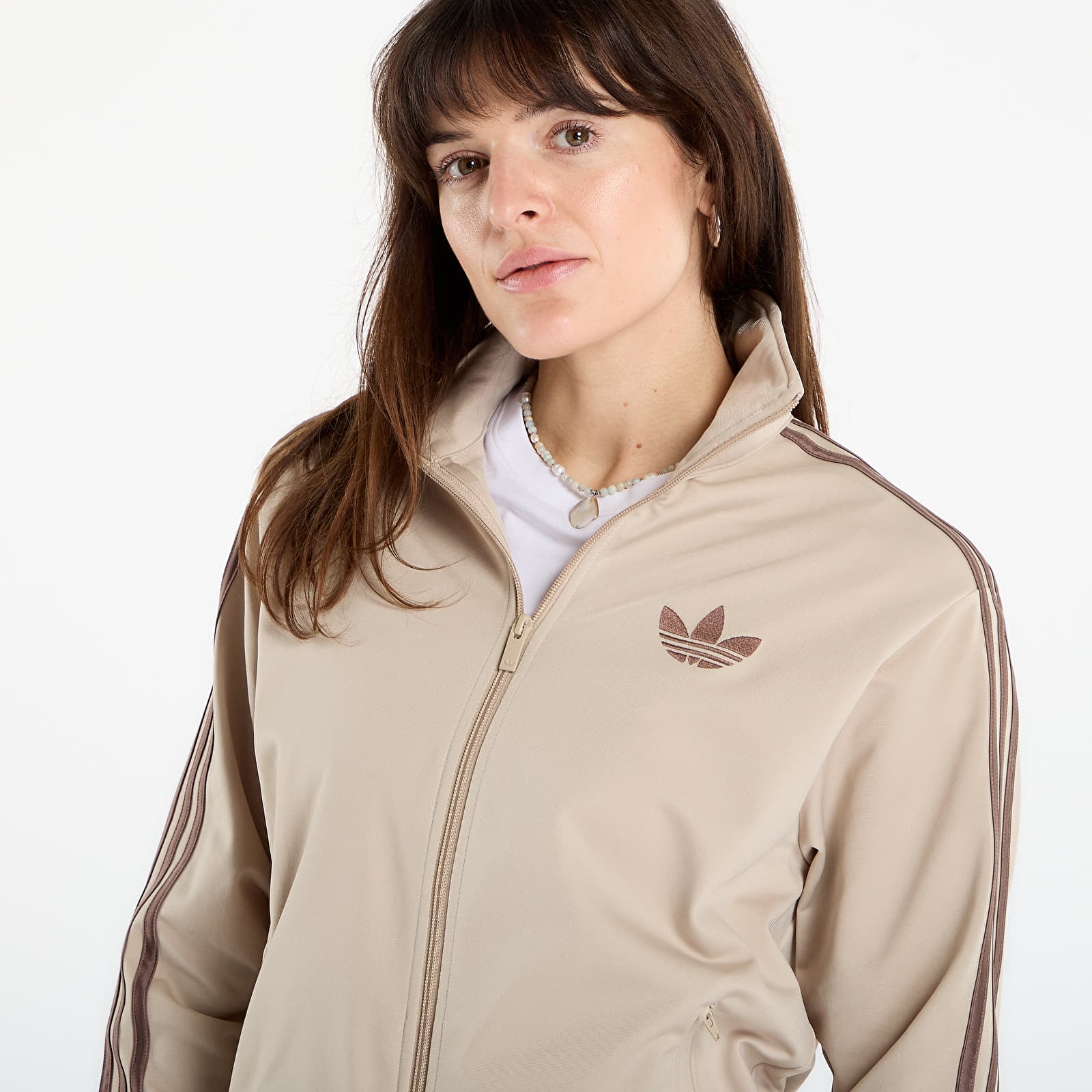 Hættetrøjer til kvinder adidas Firebird Track Top Loose Stone Khaki/ White