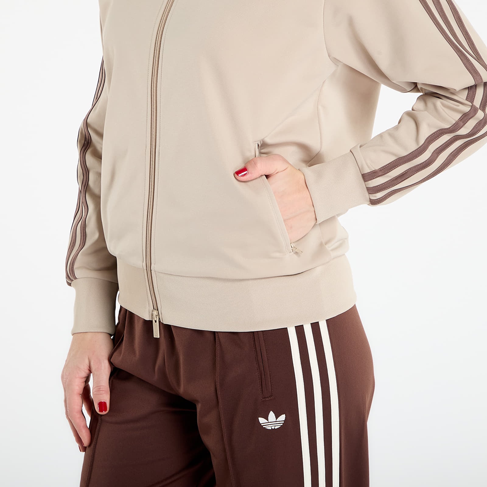 Hættetrøjer til kvinder adidas Firebird Track Top Loose Stone Khaki/ White