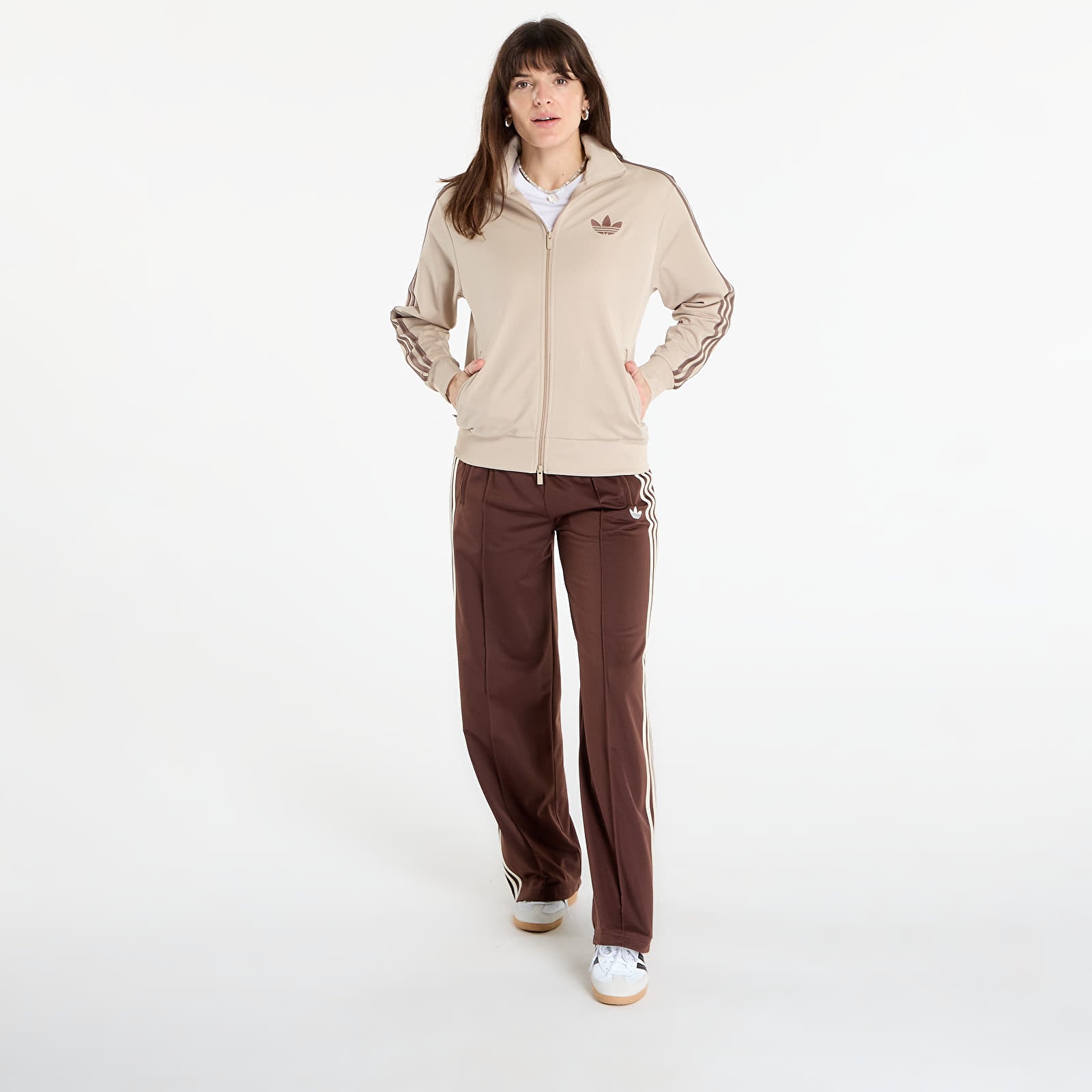Hættetrøjer til kvinder adidas Firebird Track Top Loose Stone Khaki/ White
