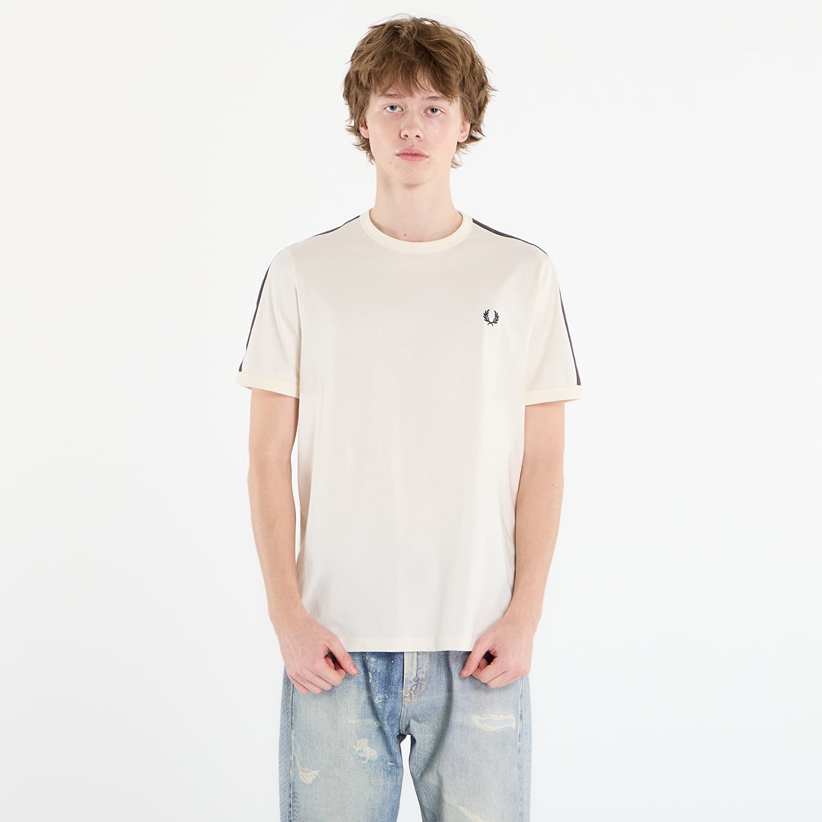 T-shirts FRED PERRY Contrast Tape Ringer T-Shirt Ecru/ Burntobacco