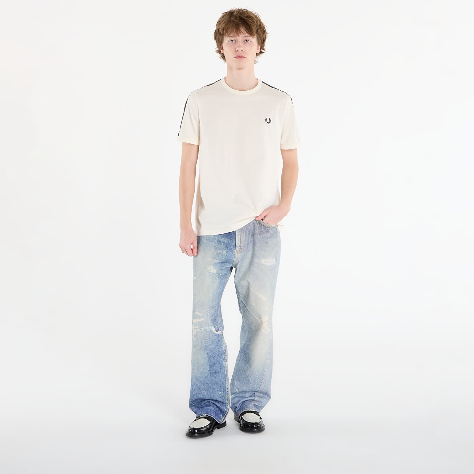 T-shirts FRED PERRY Contrast Tape Ringer T-Shirt Ecru/ Burntobacco