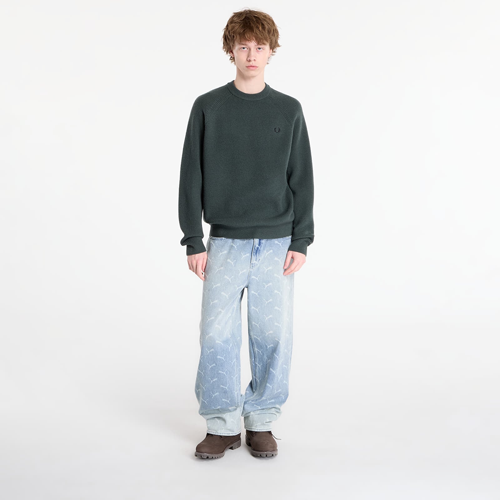 Puloveri FRED PERRY Lambswool Raglan Jumper Court Green