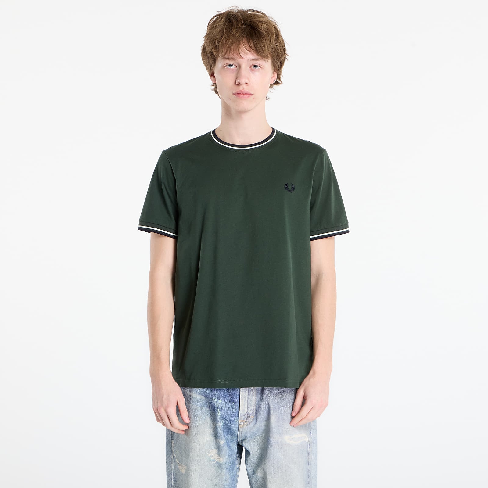 T-shirts FRED PERRY Twin Tipped T-Shirt Court Green/ Snow White/ Navy
