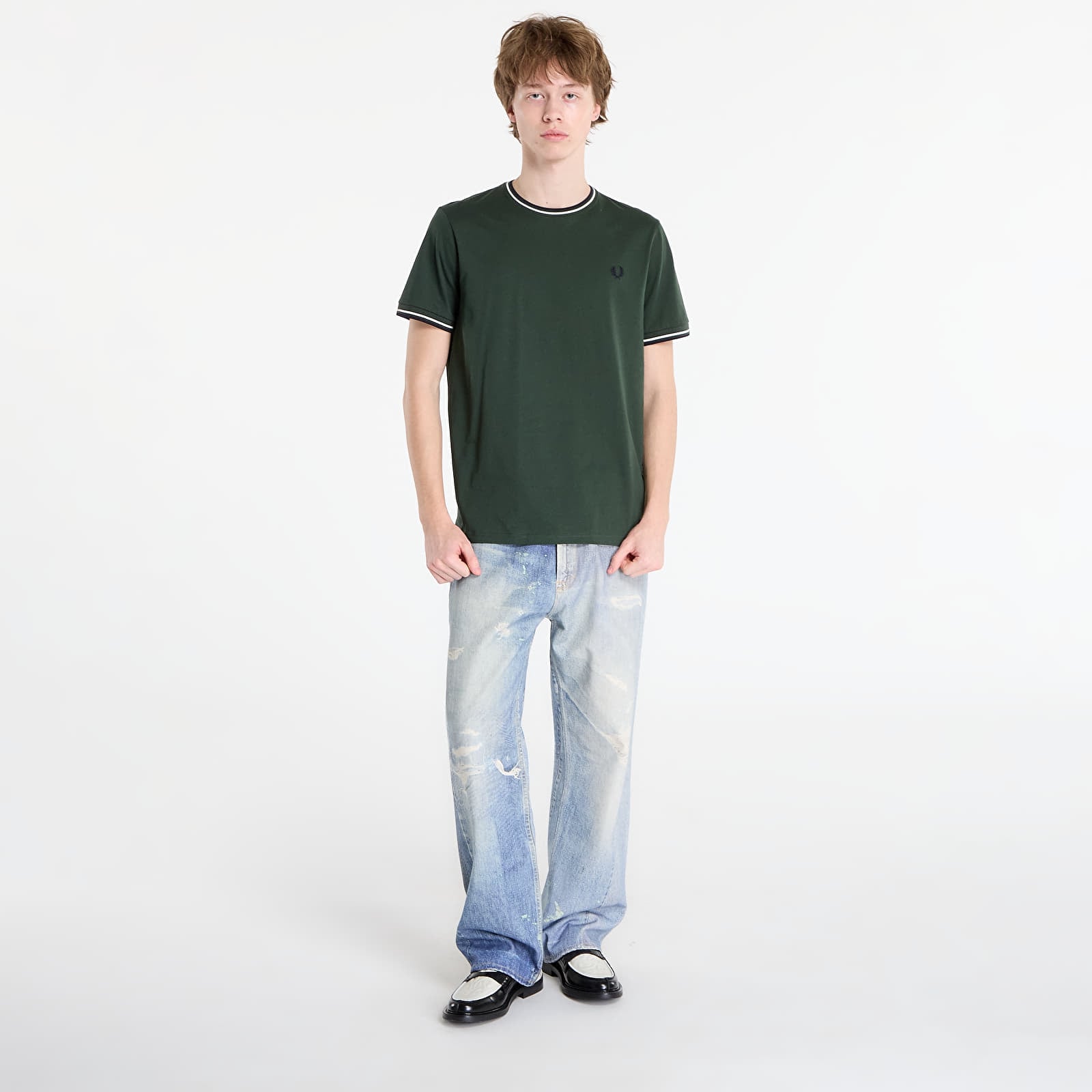 T-shirts FRED PERRY Twin Tipped T-Shirt Court Green/ Snow White/ Navy