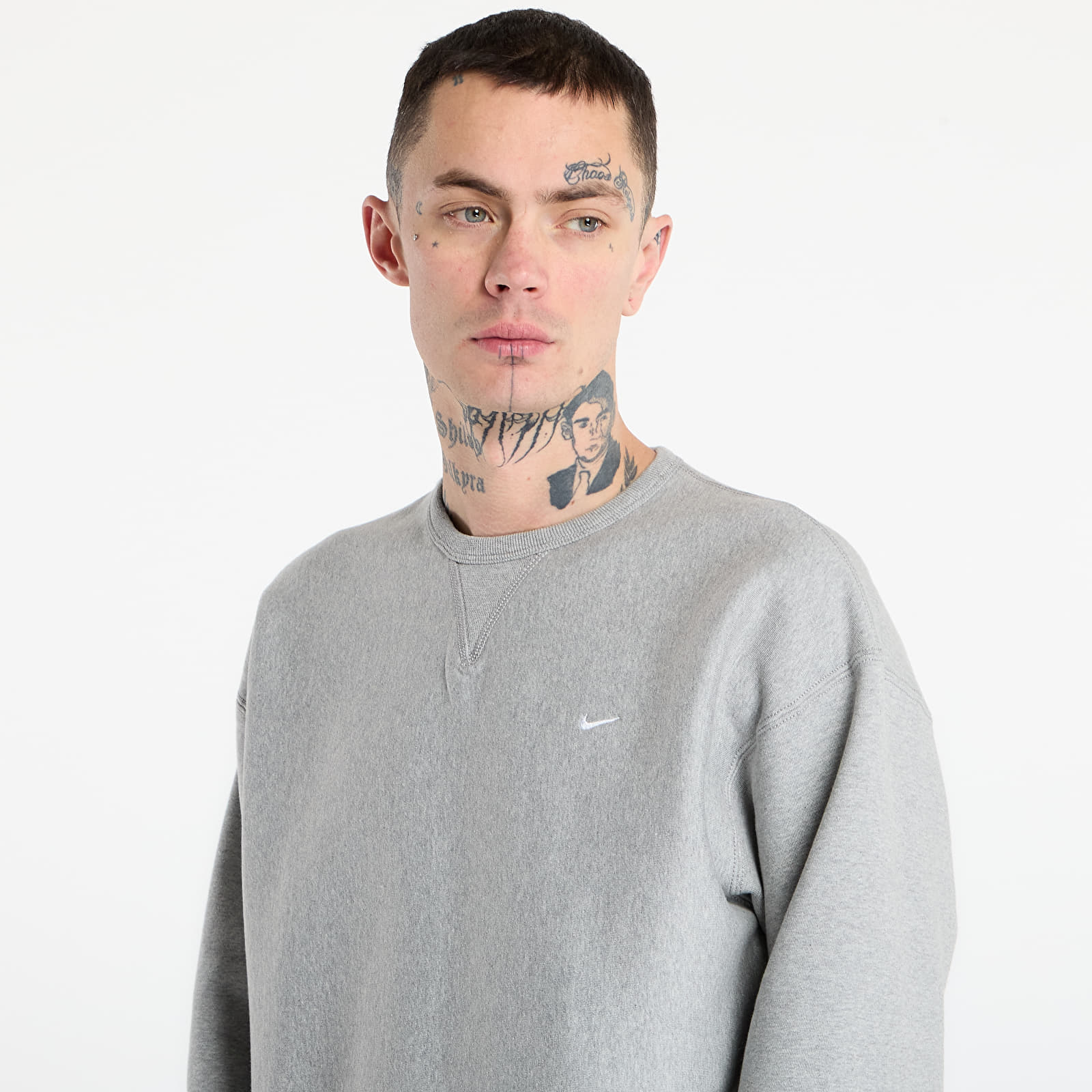 Sudaderas Nike Solo Swoosh Men's Fleece Crew Dk Grey Heather/ White