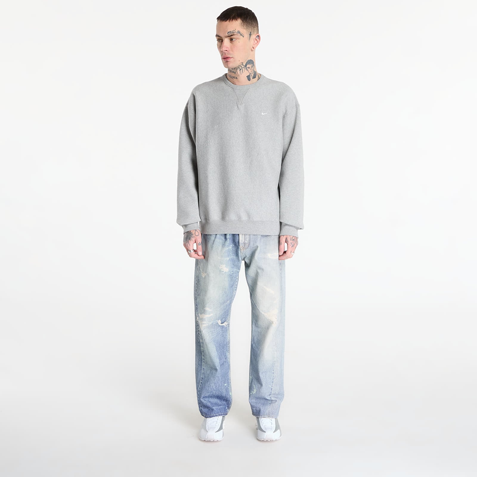 Sudaderas Nike Solo Swoosh Men's Fleece Crew Dk Grey Heather/ White