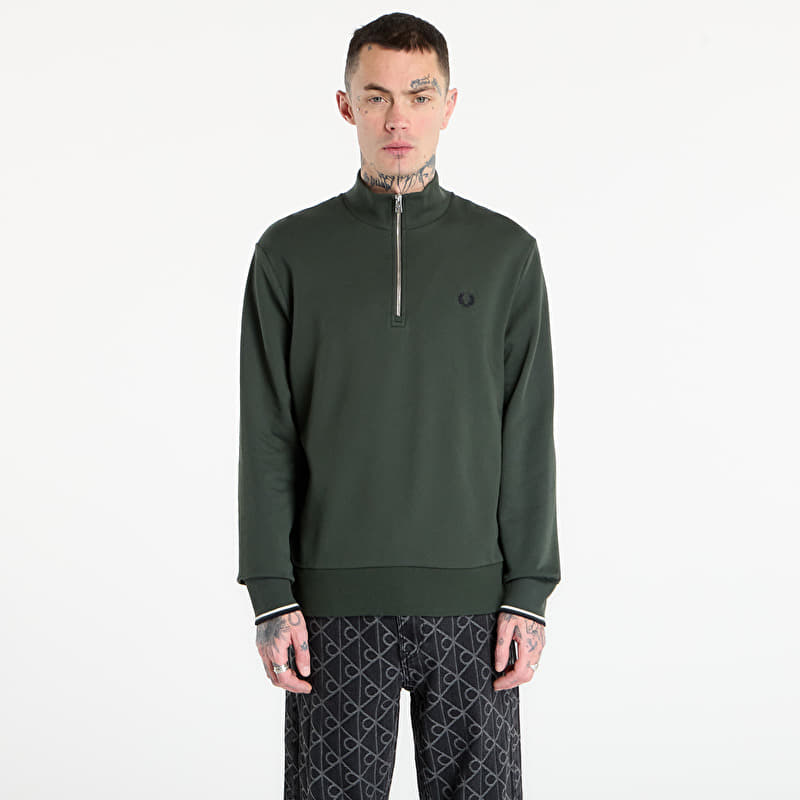 Sweatshirt FRED PERRY Half Zip Sweatshirt Court Green/ Snow White/ Navy