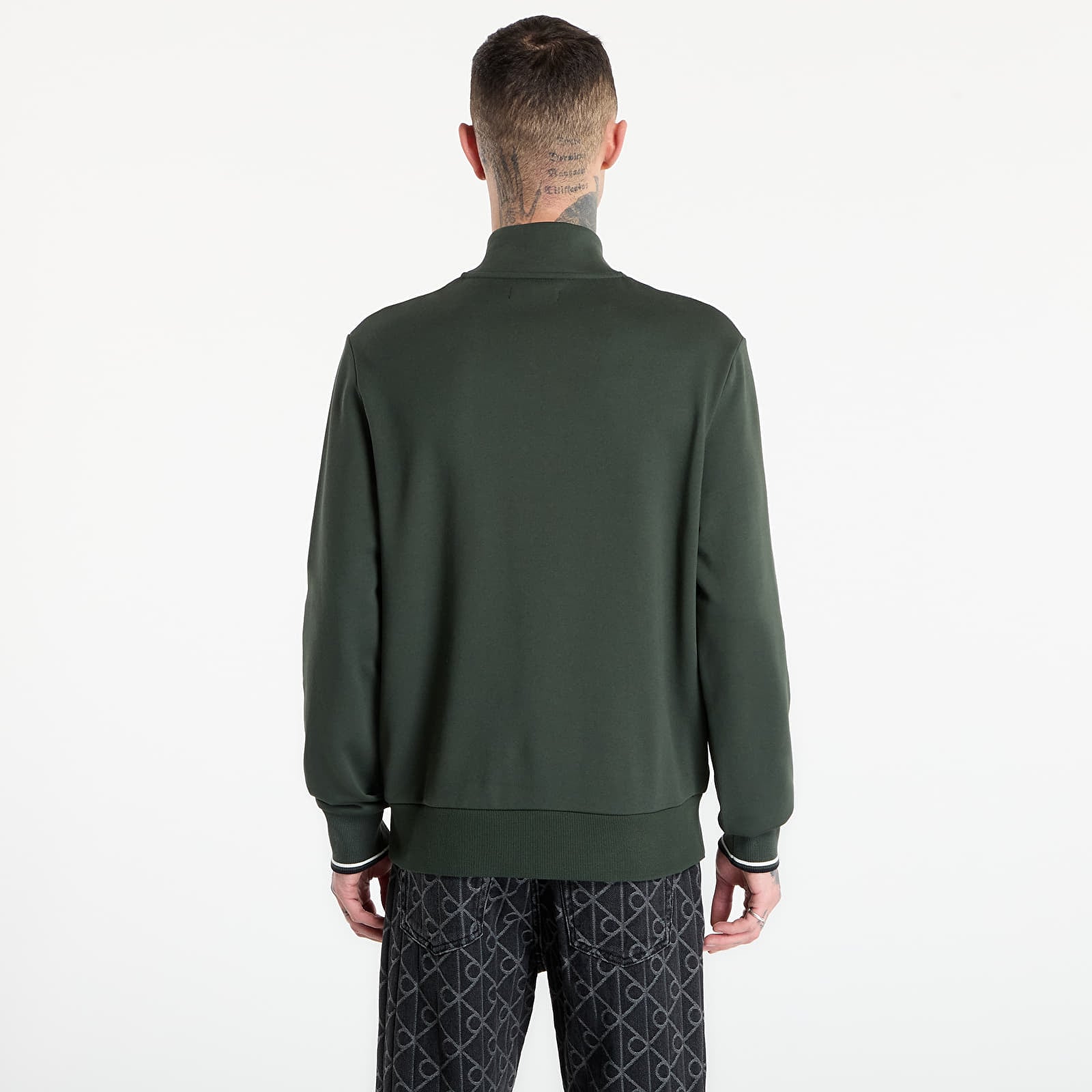 Dukserice FRED PERRY Half Zip Sweatshirt Court Green/ Snow White/ Navy