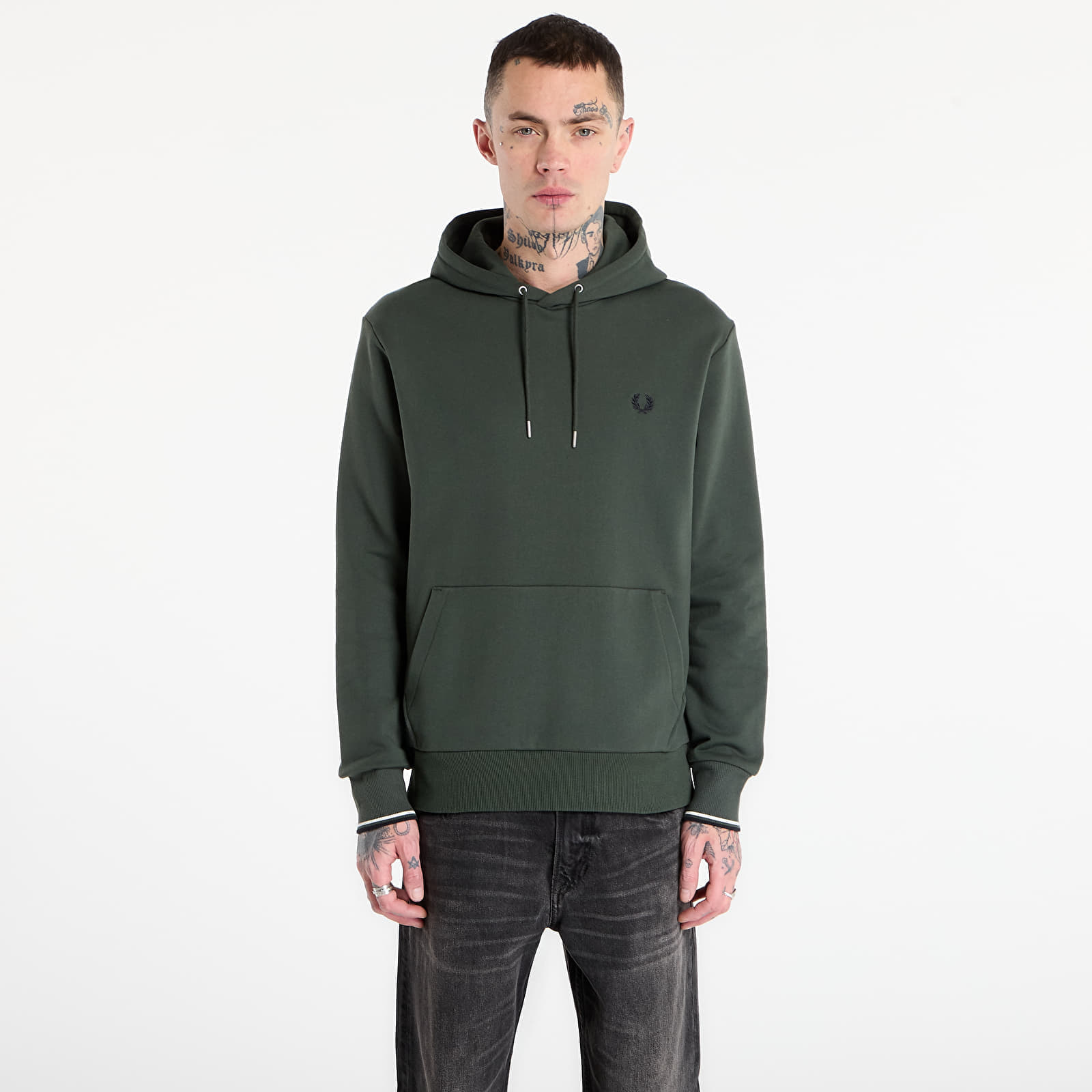 Суитшърт FRED PERRY Tipped Hooded Sweatshirt Court Green/ Snow White/ Navy M