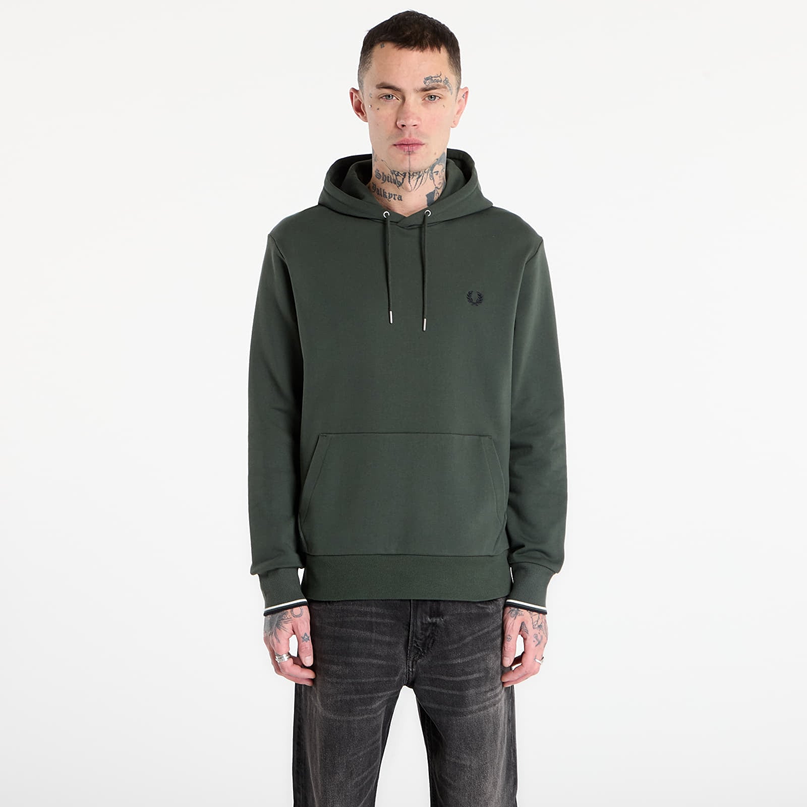 Dukserice FRED PERRY Tipped Hooded Sweatshirt Court Green/ Snow White/ Navy