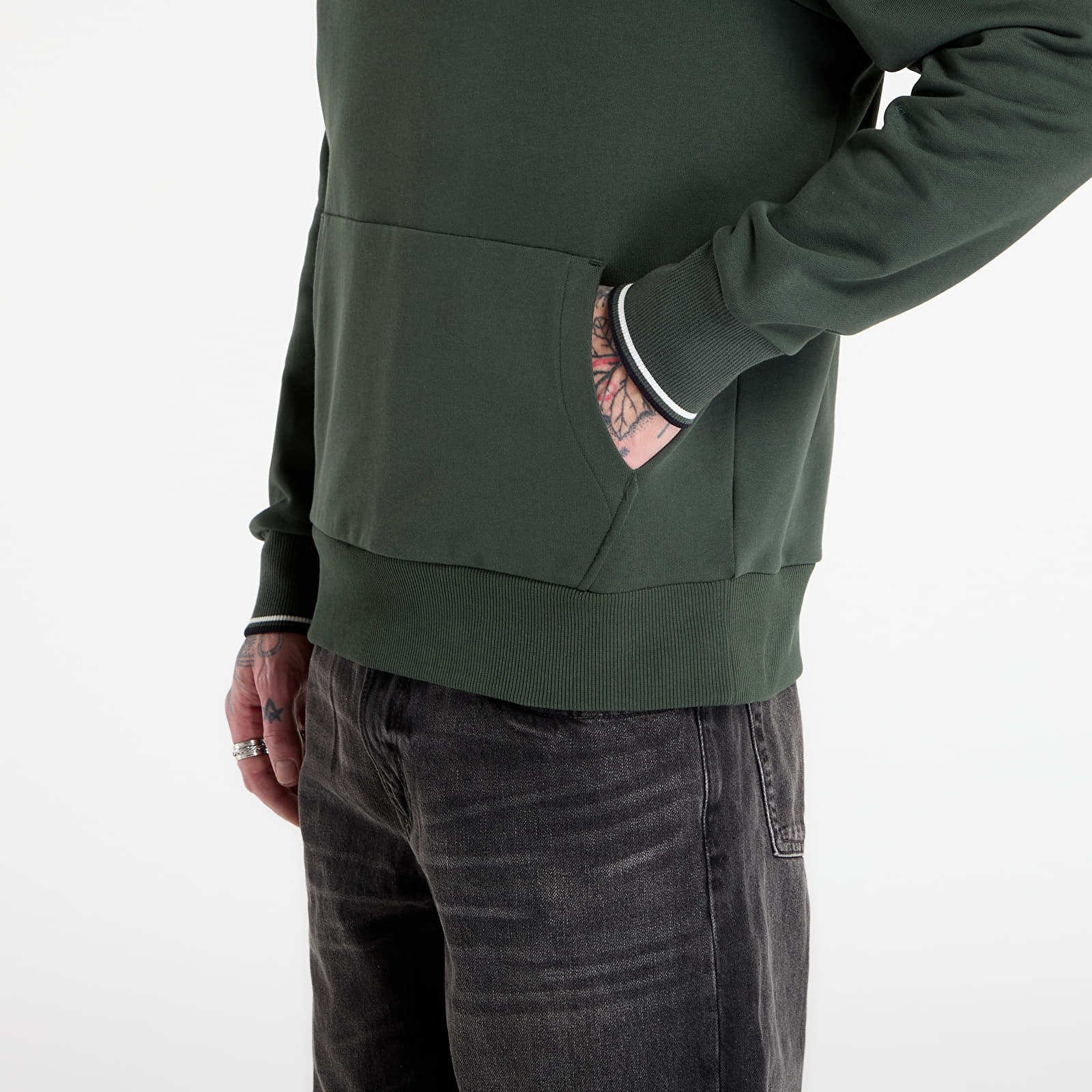 Dukserice FRED PERRY Tipped Hooded Sweatshirt Court Green/ Snow White/ Navy