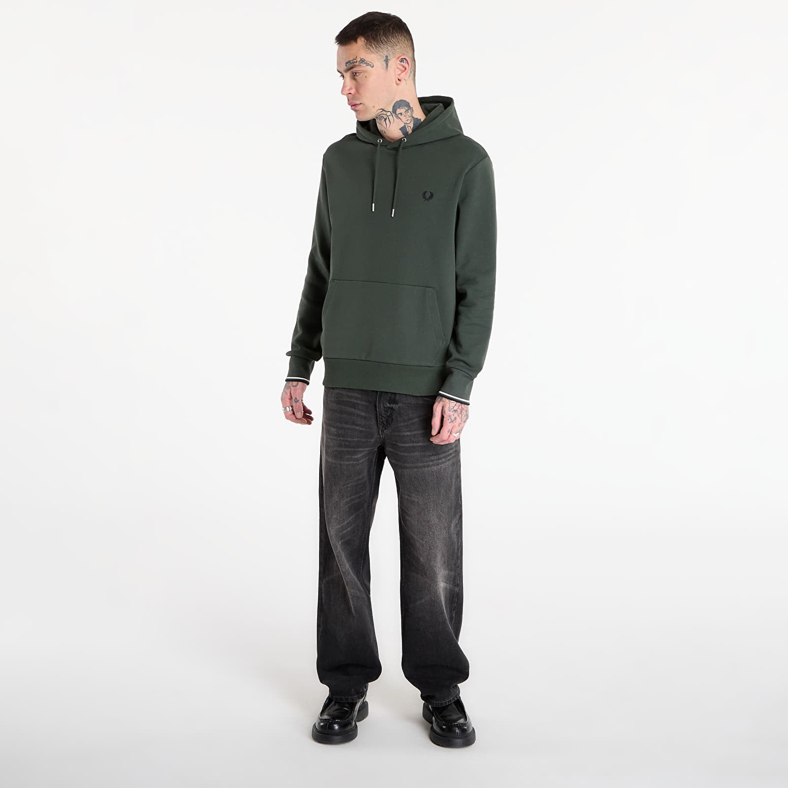 Dukserice FRED PERRY Tipped Hooded Sweatshirt Court Green/ Snow White/ Navy