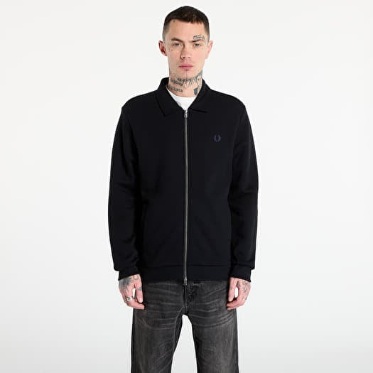 Hoodica FRED PERRY Zip Through Collared Sweatshirt Black