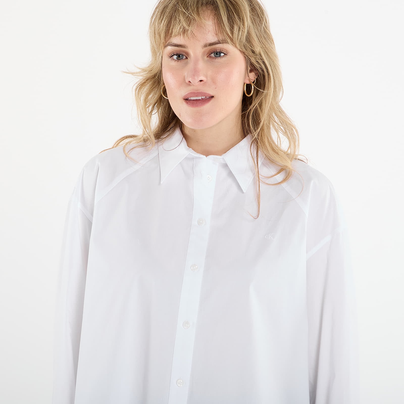 Srajce  Calvin Klein Jeans Solid Boxy Cropped Shirt White