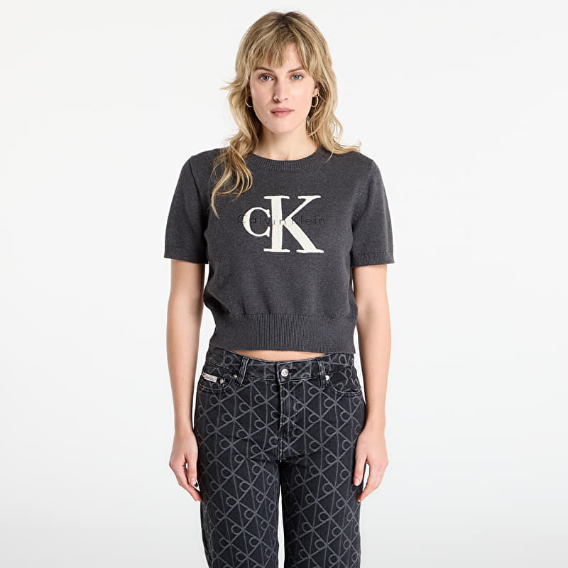 Chandail Calvin Klein Jeans Chunky Cotton Graphic Sweater Grey