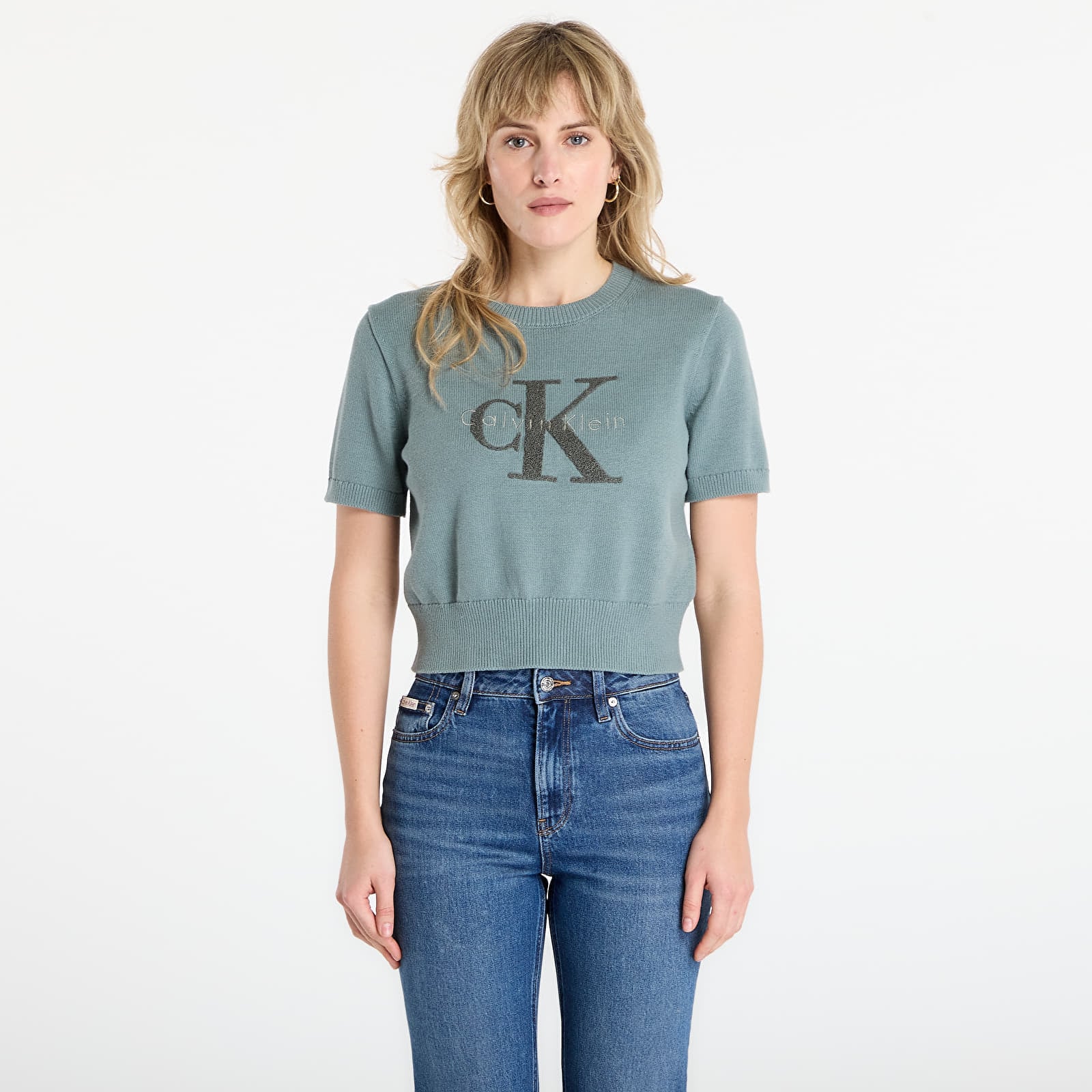 Megztiniai Calvin Klein Jeans Chunky Cotton Graphic Sweater Grey