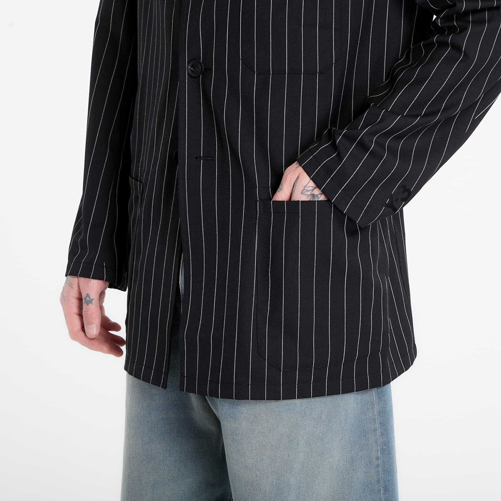 Jackets Y-3 Pinstripe Refined Wool Chore Coat Black