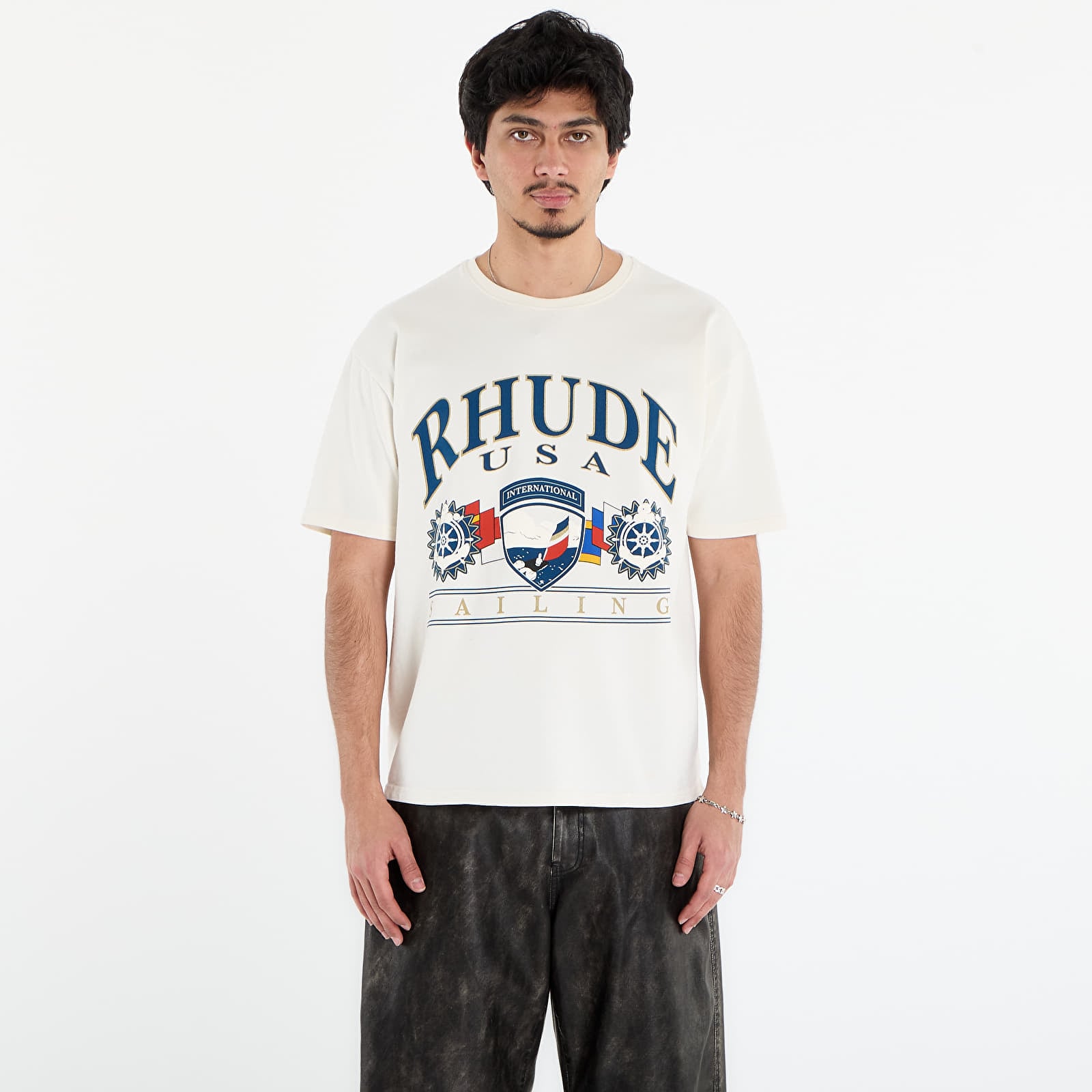 Trička Rhude Usa Sailing Icon Tee Vintage White/ Black