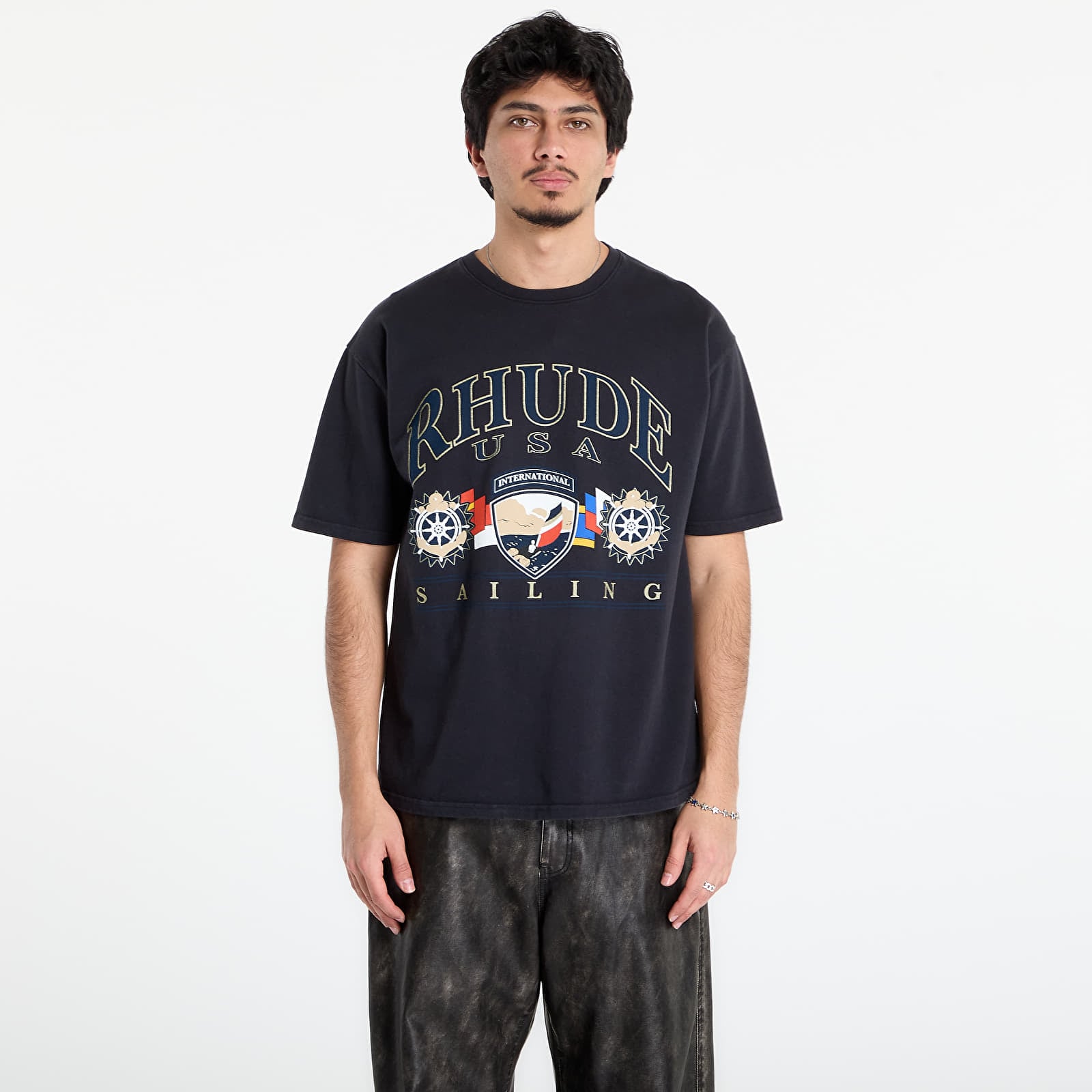 Trička Rhude Usa Sailing Icon Tee Vintage Black/ White