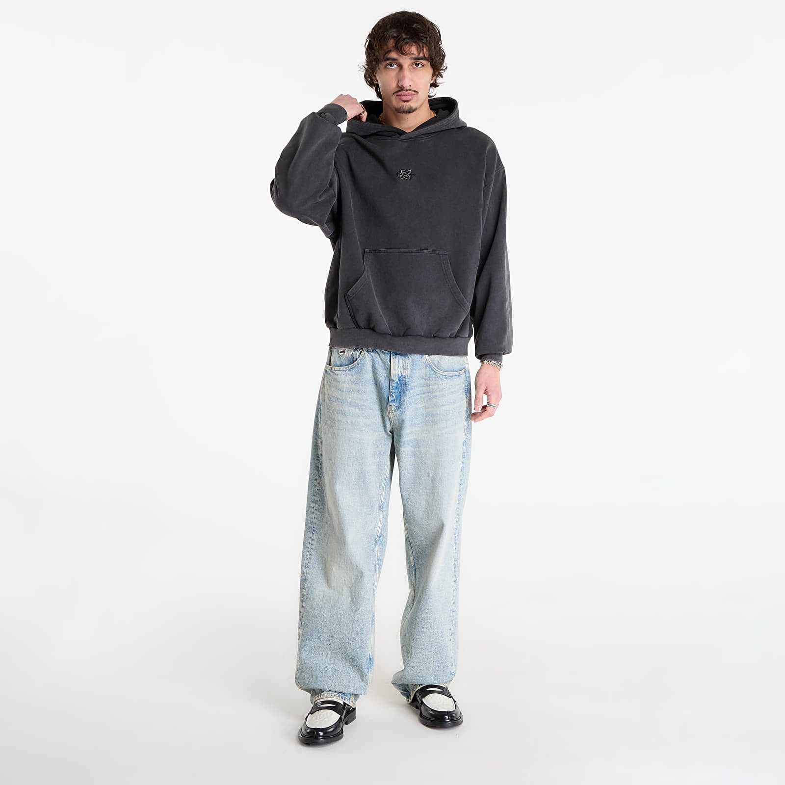 Bluzy Filling Pieces Hoodie Boxy Embroidered Vintage Black