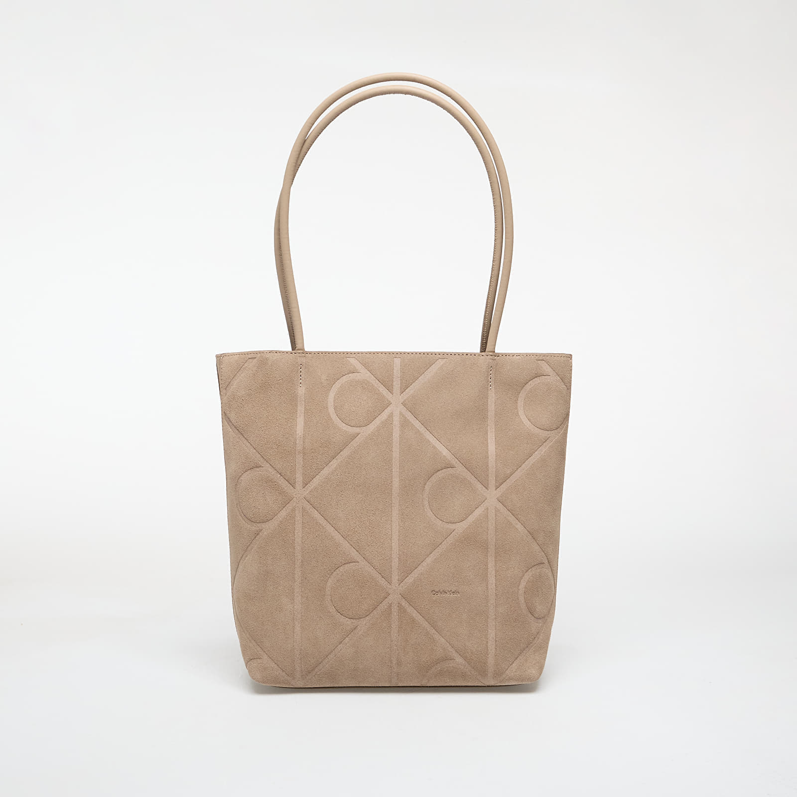 Geantă de mână Calvin Klein Emblem Aop Suede Small Tote Desert Taupe Universal