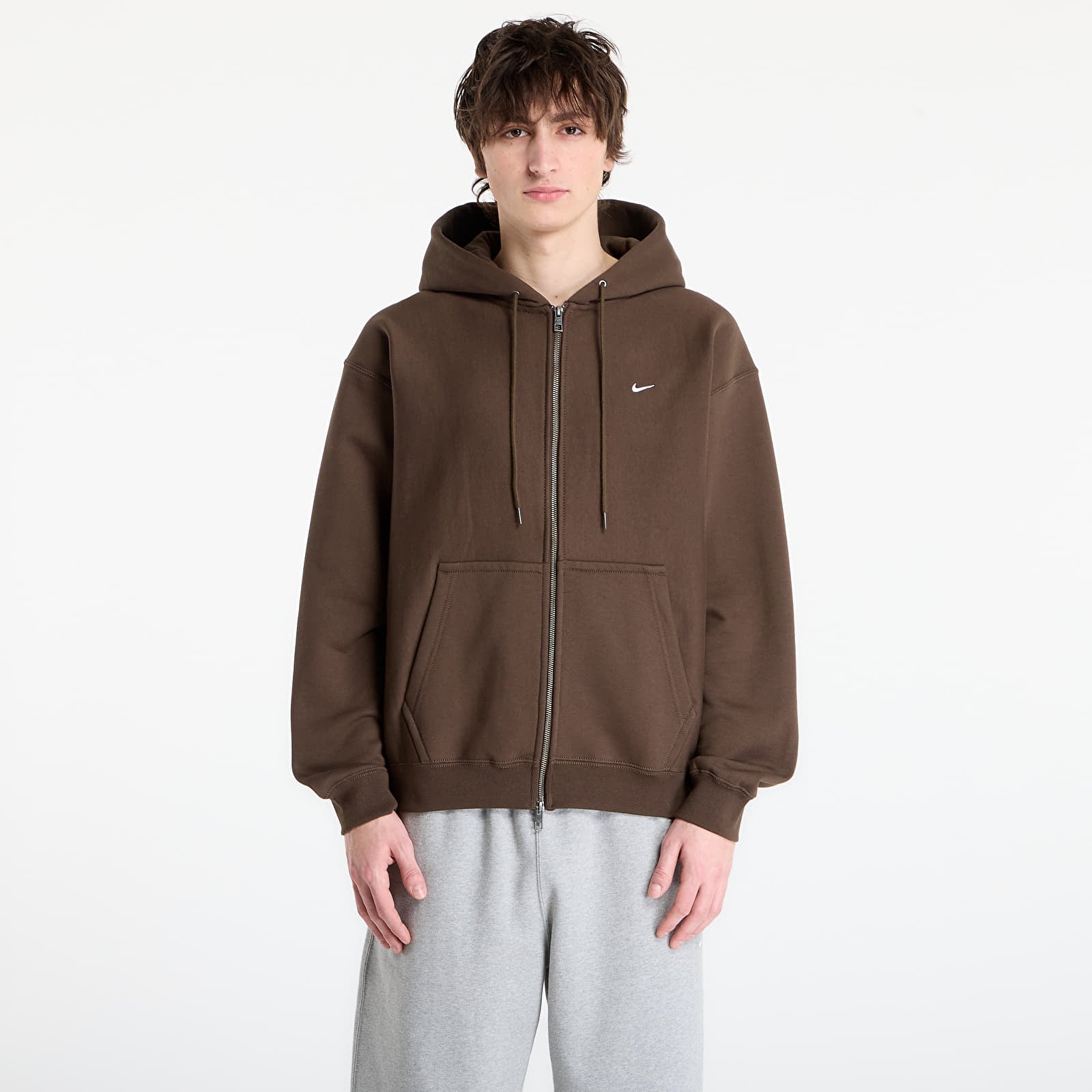 Dukserice Nike Solo Swoosh Men's Full-Zip Fleece Hoodie Dark Hazel/ White