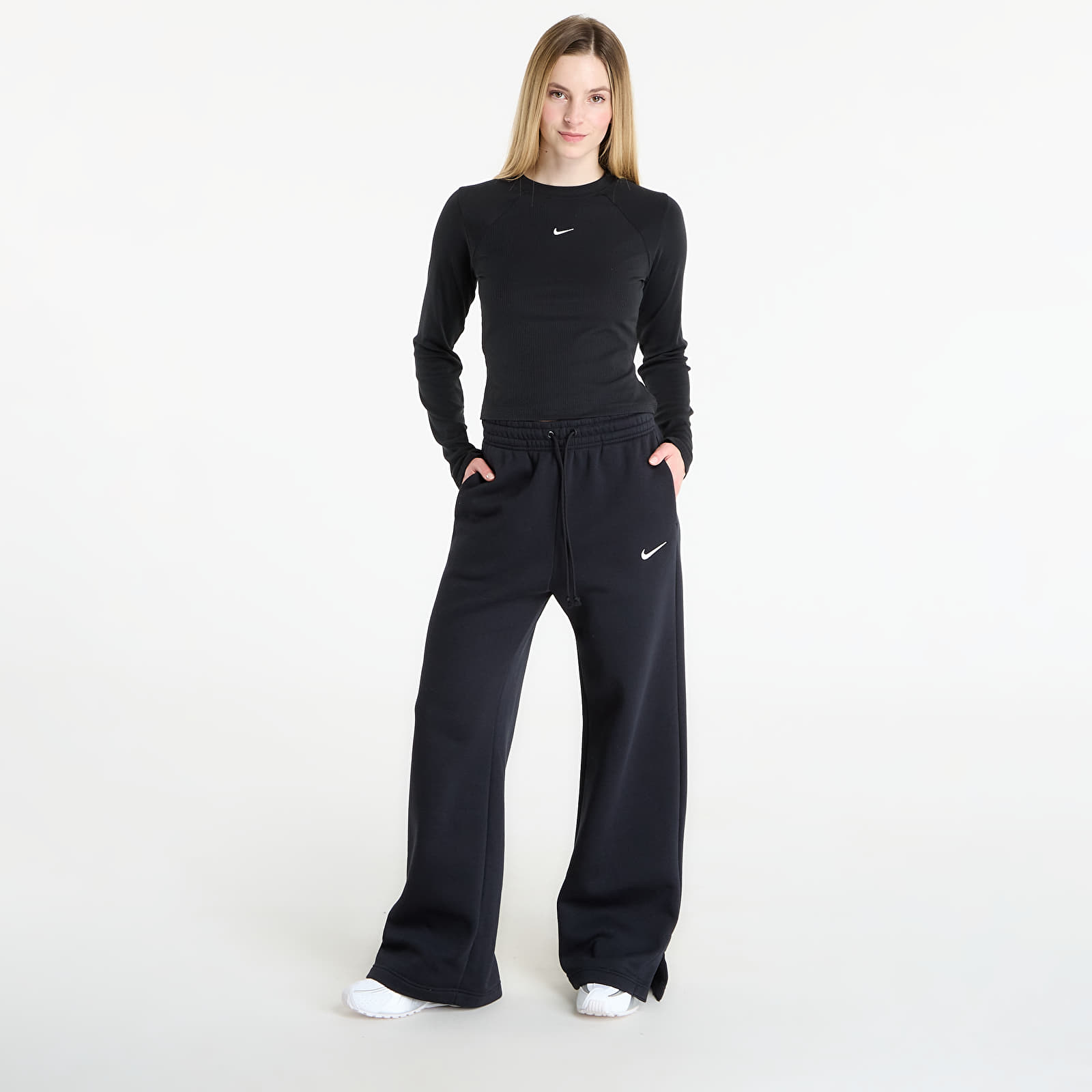 Träningsbyxor för kvinnor Nike Sportswear Phoenix Fleece Women's High-Waisted Wide-Leg Pants Black/ Sail