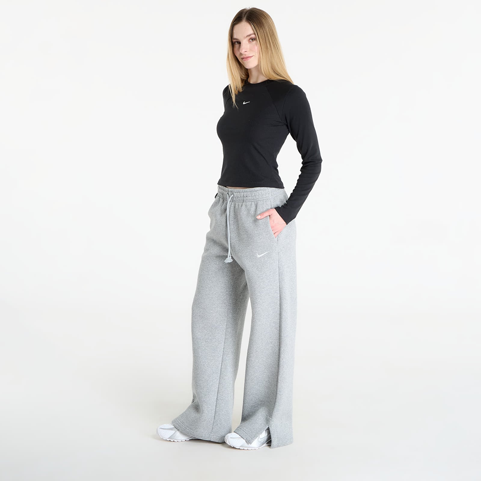 Pantaloni tuta donna Nike Sportswear Phoenix Fleece Women's High-Waisted Wide-Leg Pants Dk Grey Heather/ Sail