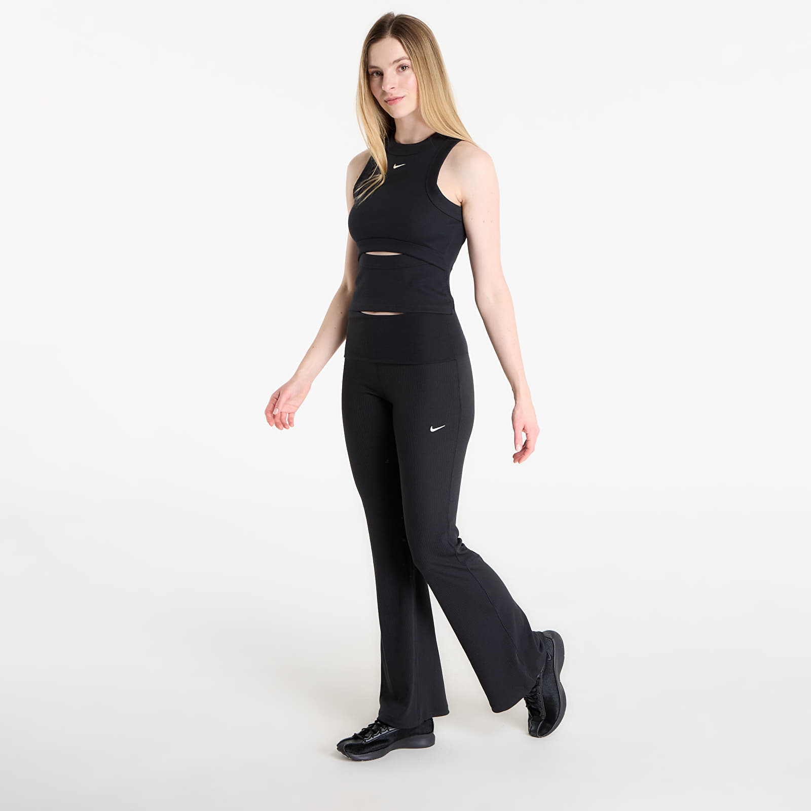 Damebukser Nike Sportswear Chill Knit Women's Mid-Rise Tight Ribbed Pants Black/ Sail