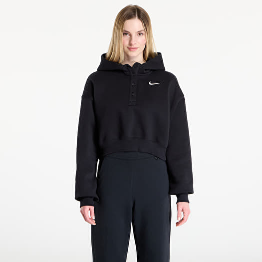 Hoodica Nike Sportswear Phoenix Fleece Women's Oversized Cropped Henley Hoodie Black/ Sail