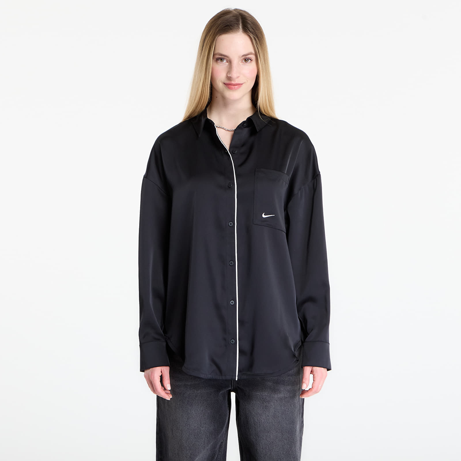 Риза Nike Sportswear Women's Oversized Satin Long-Sleeve Top Black/ Sail S