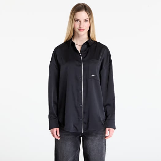 Skjorte Nike Sportswear Women's Oversized Satin Long-Sleeve Top Black/ Sail