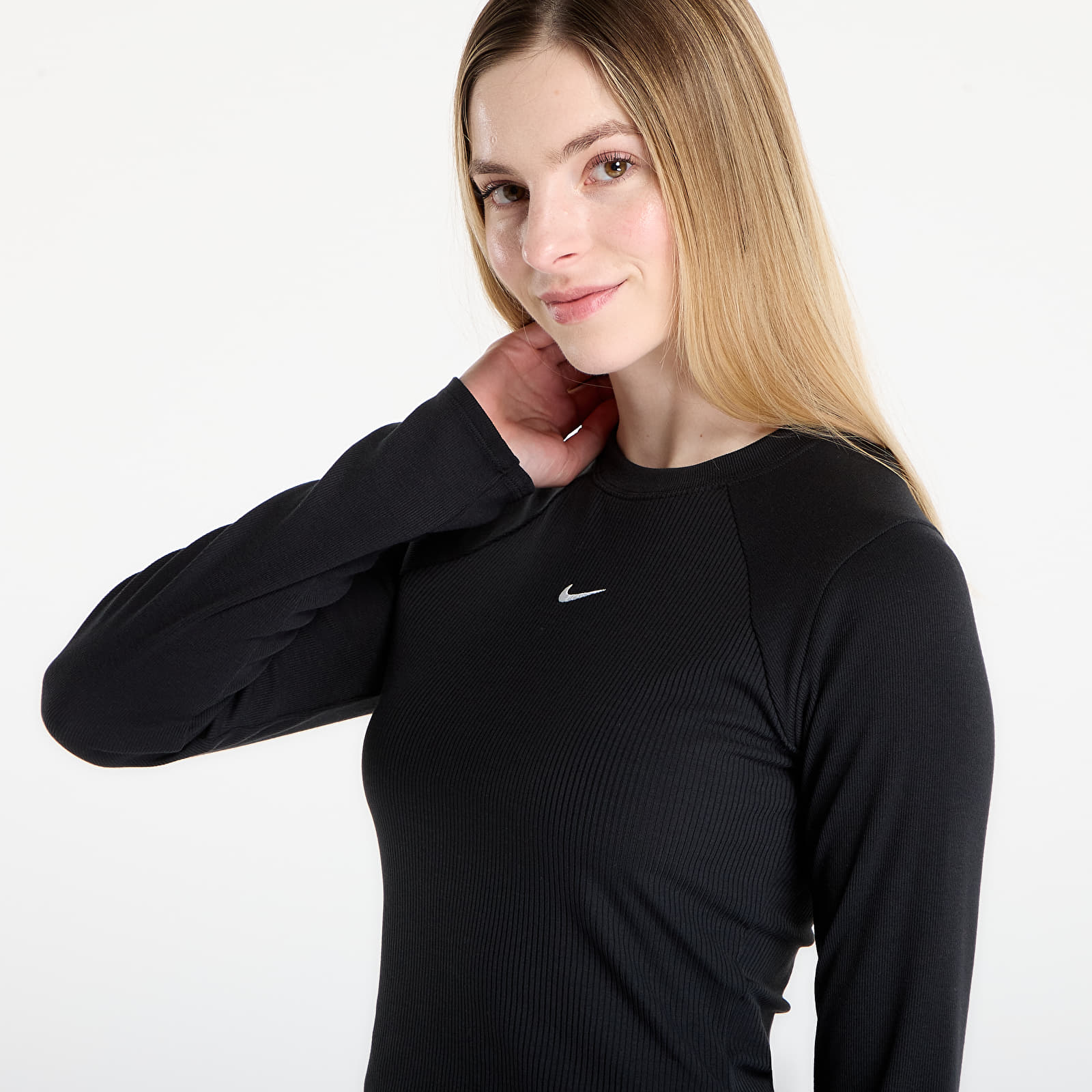 Damen T-Shirts  Nike Sportswear Chill Knit Women's Tight Long-Sleeve Ribbed Top Black/ Sail