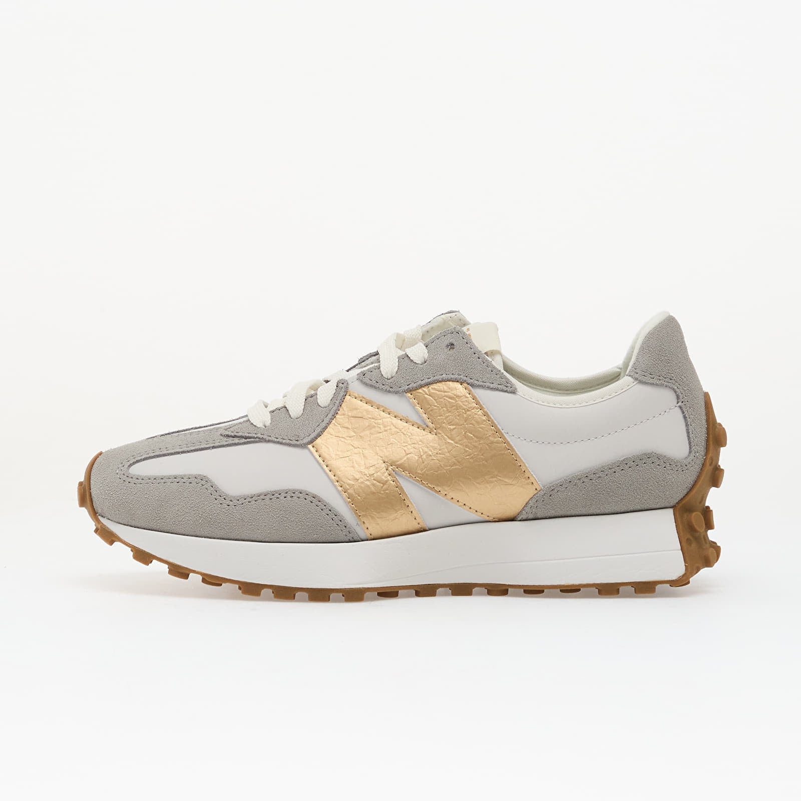 Levně Tenisky New Balance 327 Grey Matter/ Gold Metallic