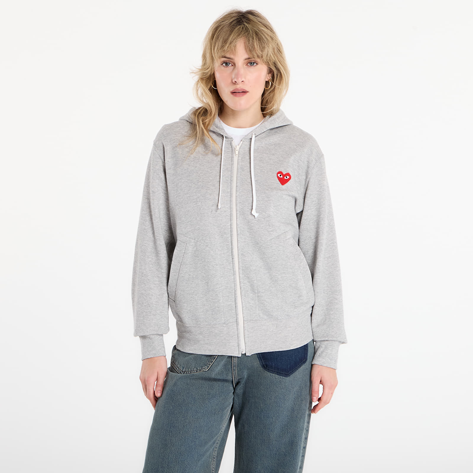 Džemperiai su gobtuvais ir džemperiai Comme des Garçons PLAY Sweatshirt Red Emblem Knit UNISEX Gray