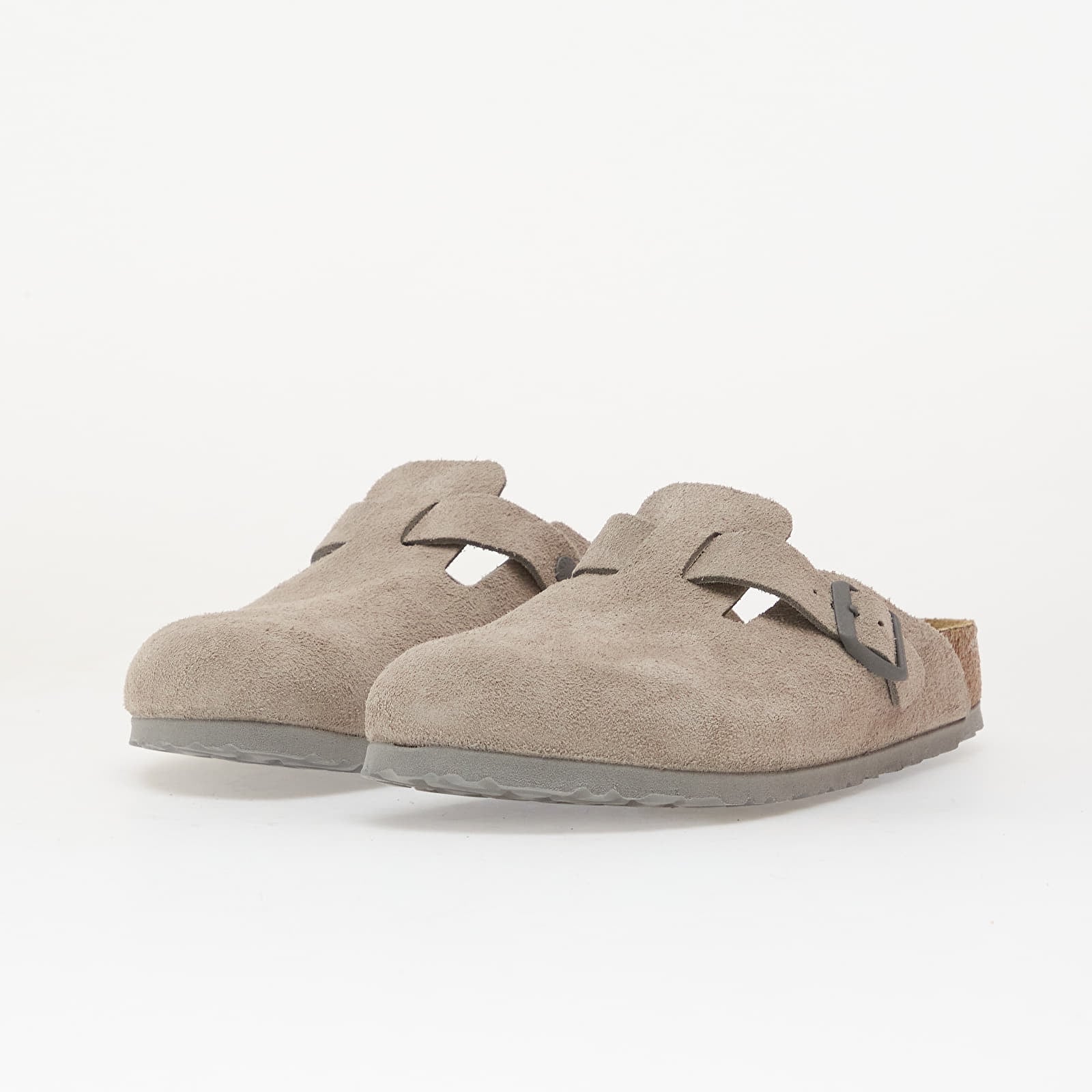 Herren Sneaker und Schuhe Birkenstock Boston Soft Footbed Suede Leather Unisex Stone Coin