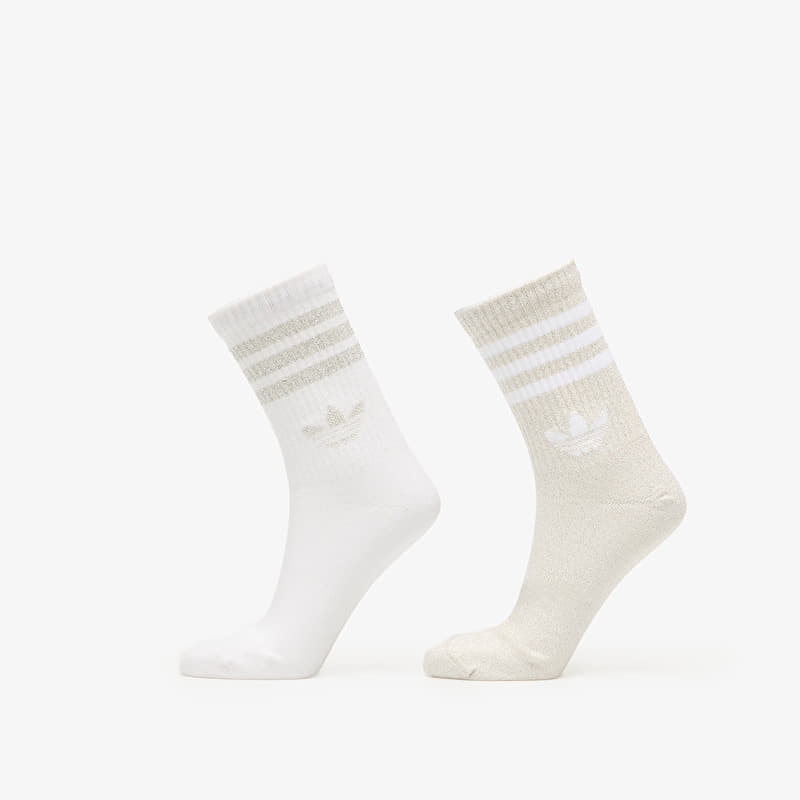 adidas 3-Stripes Glitter Crew Socks 2 Pairs Ice Gold Met./ White